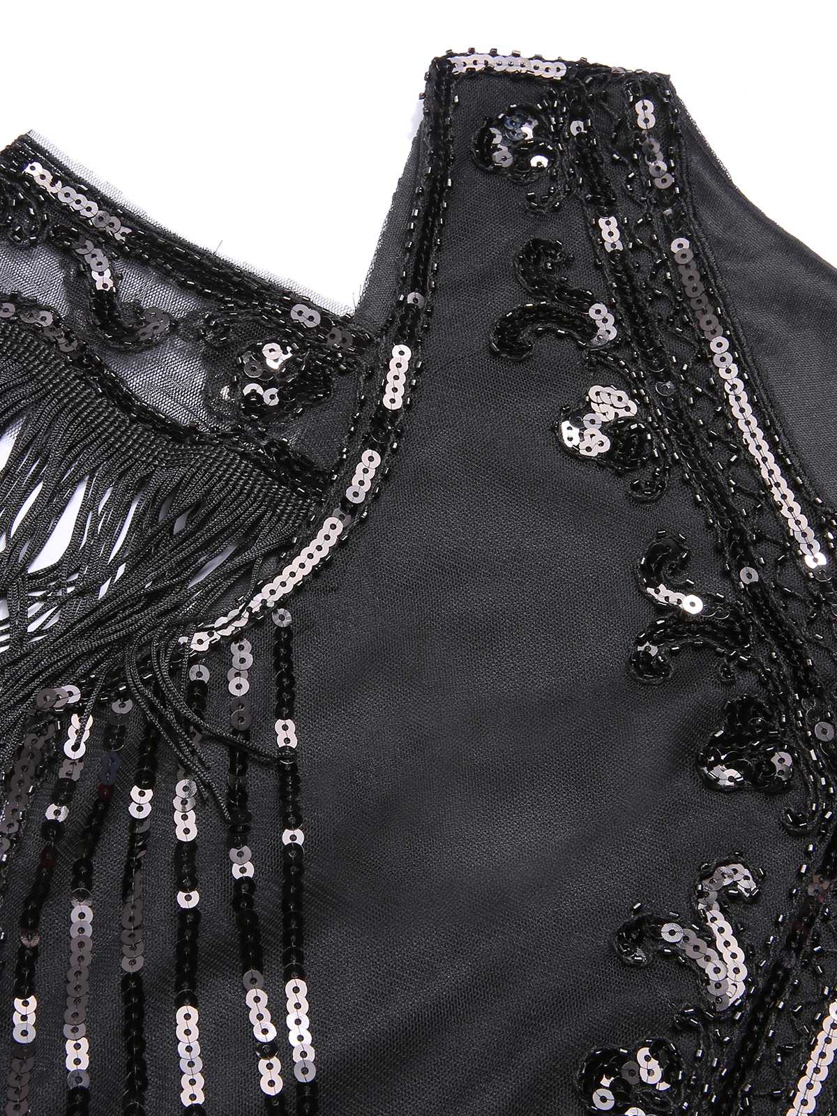 1920s Cold Shoulder Embroidered Fringe Sequins Dress - Image 8