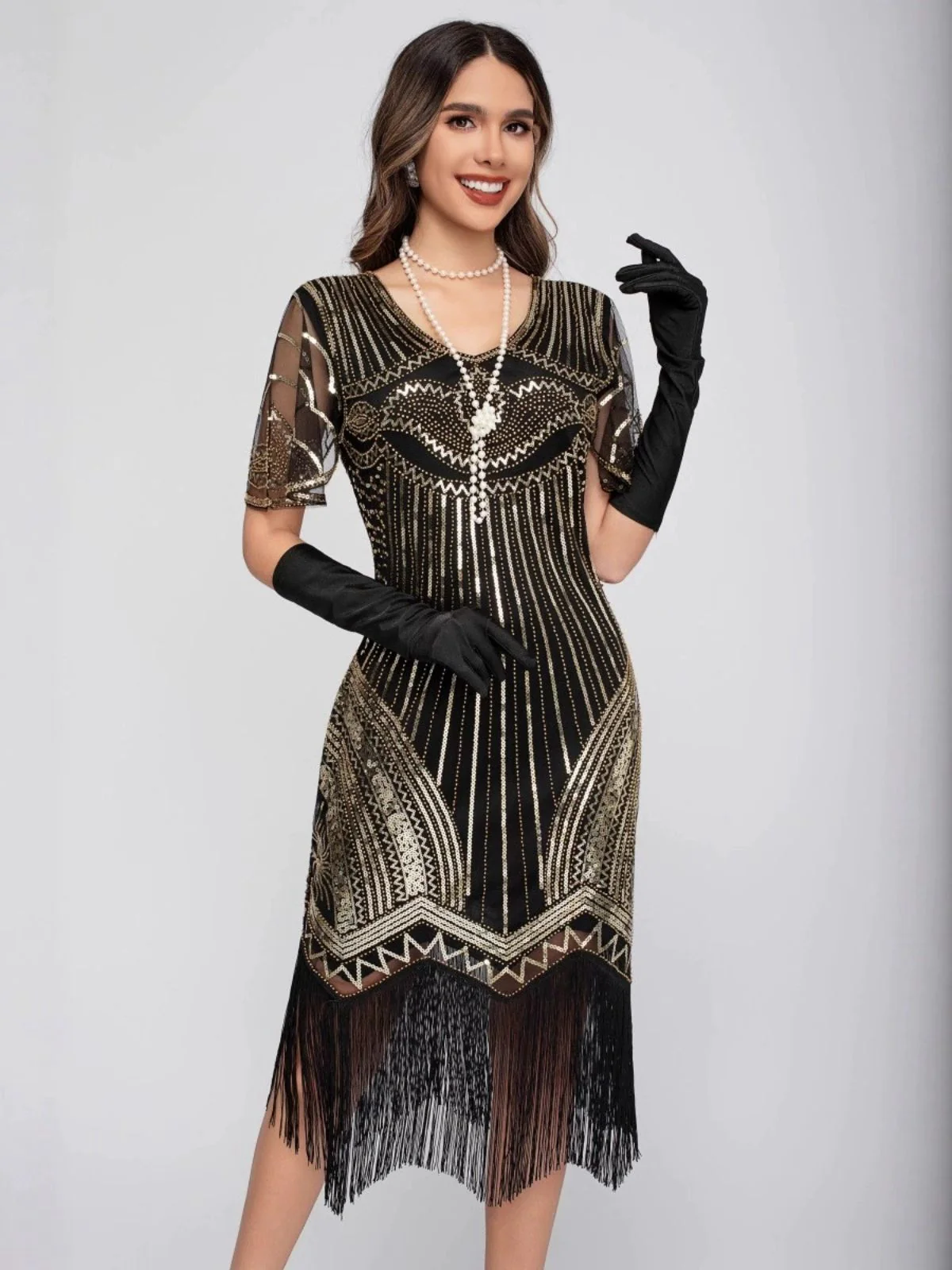 1920s Scoop Neck Sequin Tassels Charleston Dress