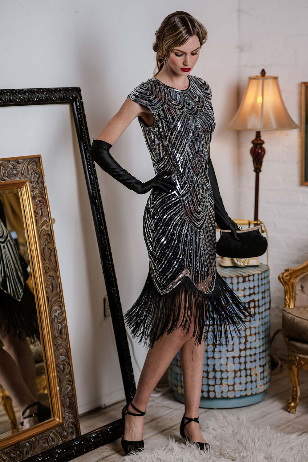 1920s Sequin Beaded Fringed Dress - Image 2