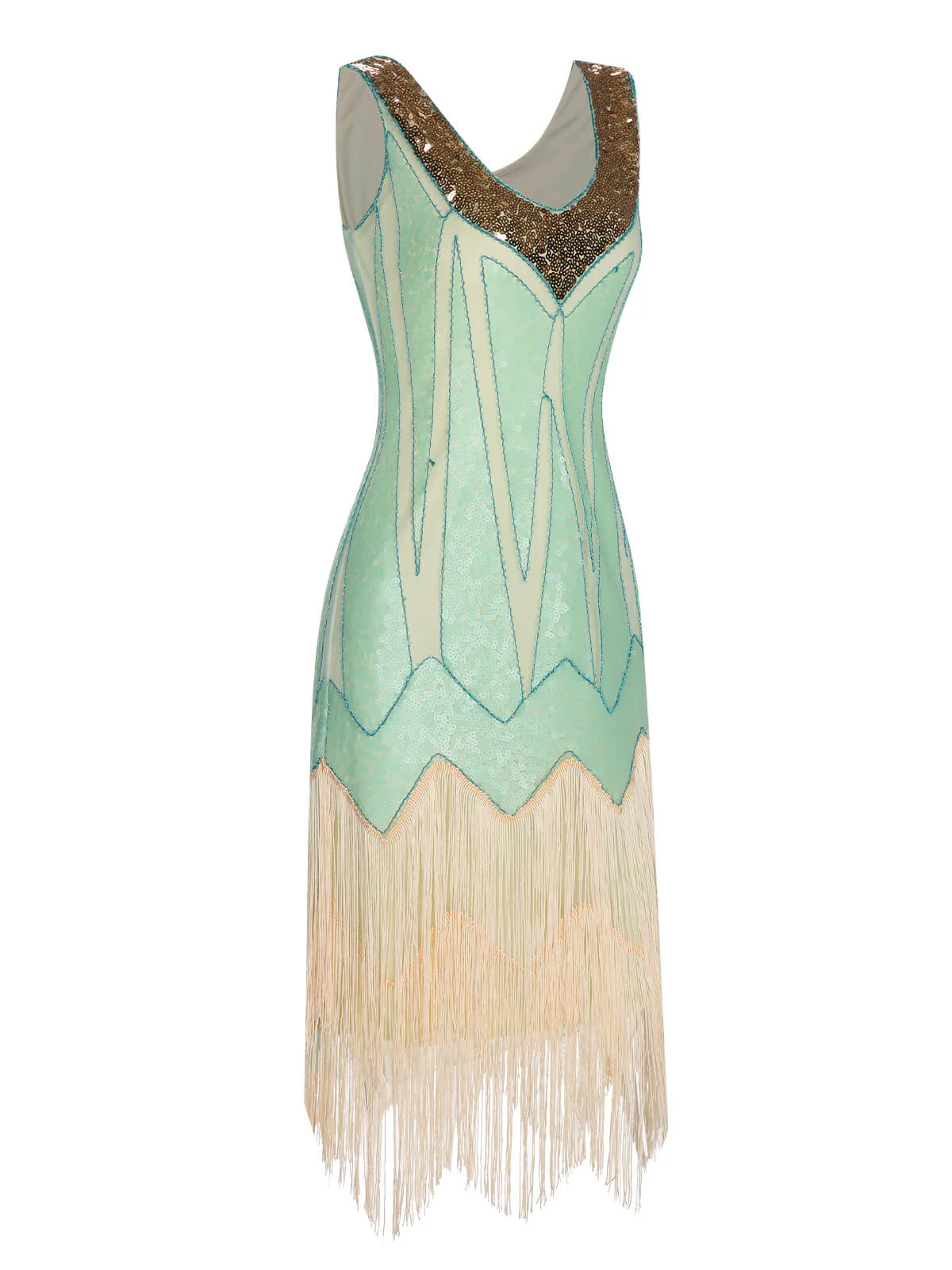 1920s Sequined Tassel V-Neck Dress - Image 2