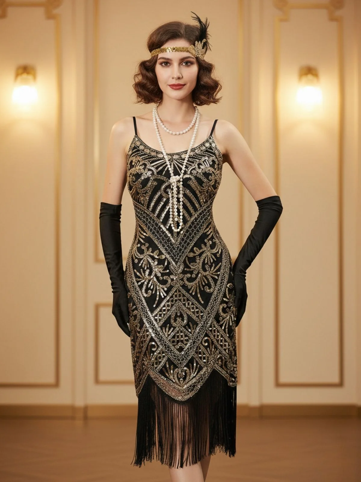 1920s Spaghetti Straps Sequined Tassel Flapper Dress