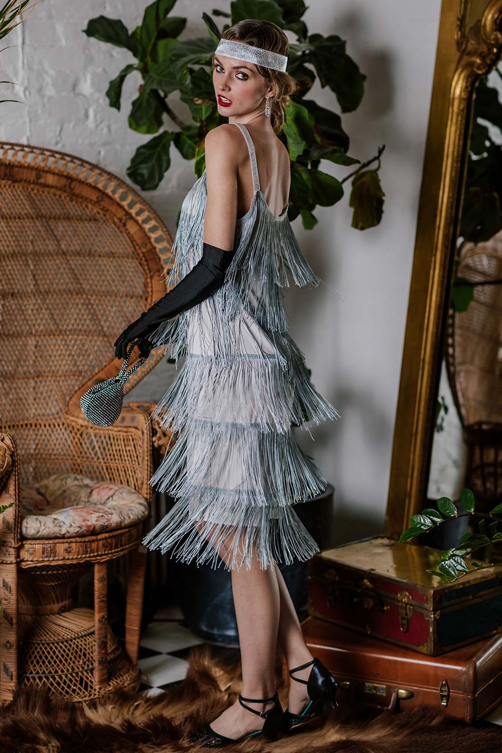[Clearance] Belted Gray 1920s Fringe Gatsby Dress - Image 5