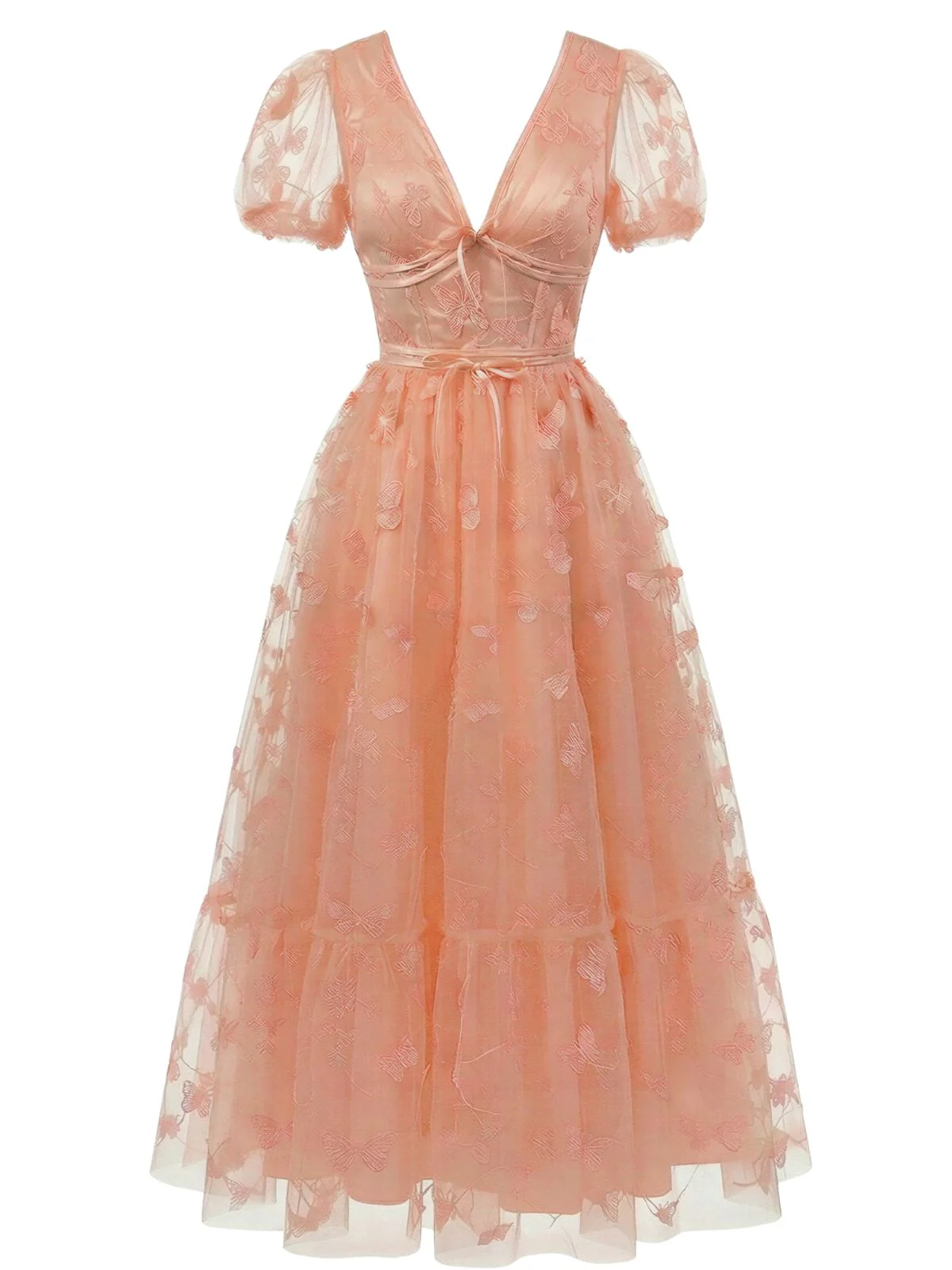 1930s Butterfly Floral Mesh Embroidered Maxi Dress