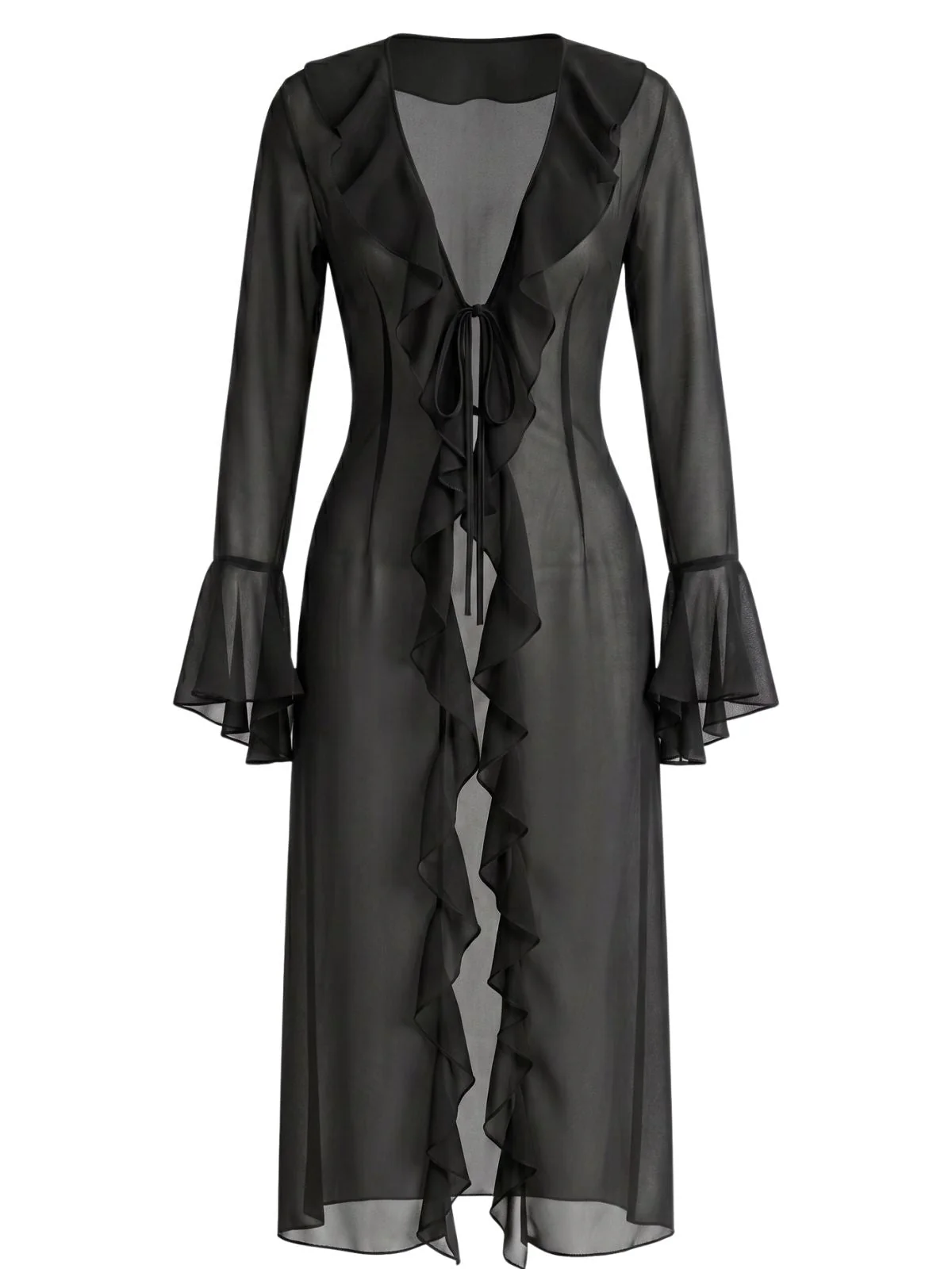 1930s Chiffon Sheer Ruffle Bell Sleeve Cover-Up