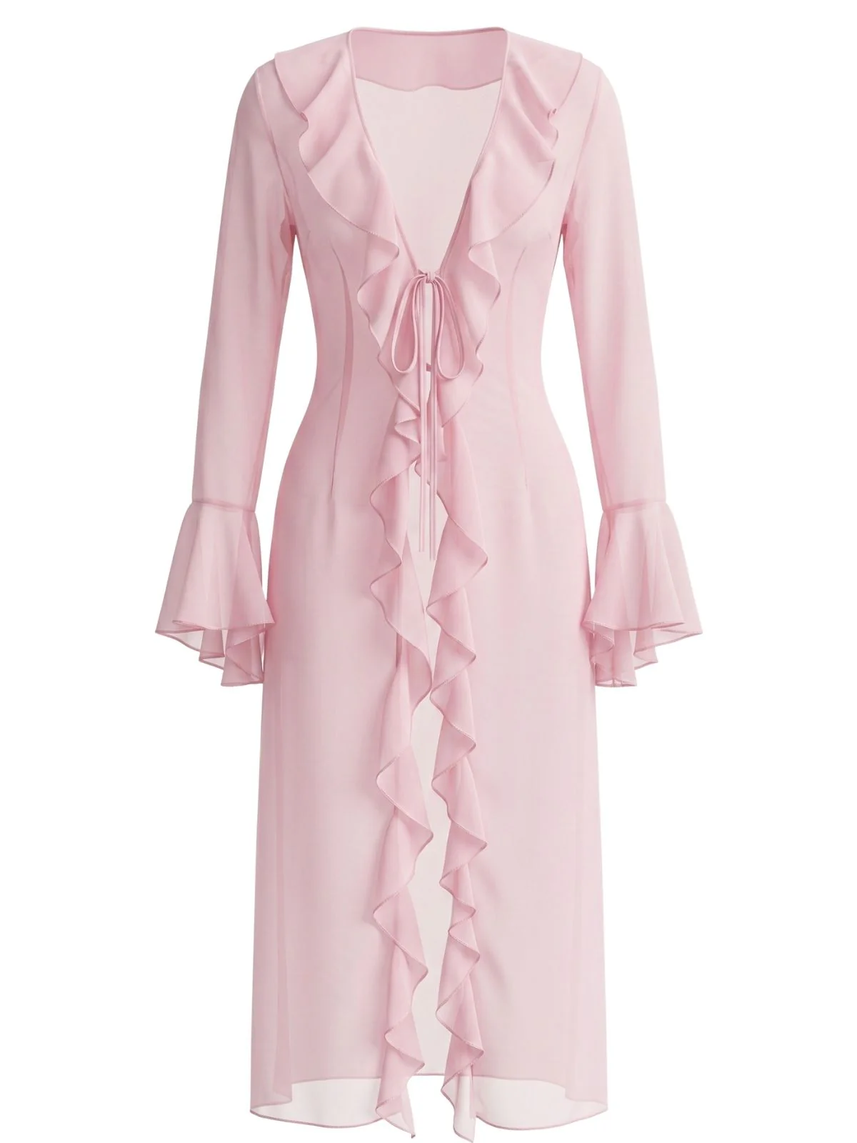 1930s Chiffon Sheer Ruffle Bell Sleeve Cover-Up - Image 3