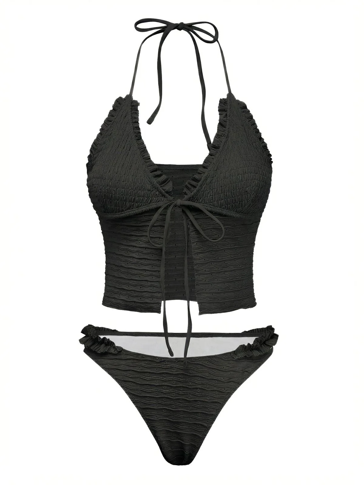 1930s Solid Cut-Out Shirred Bikini Set