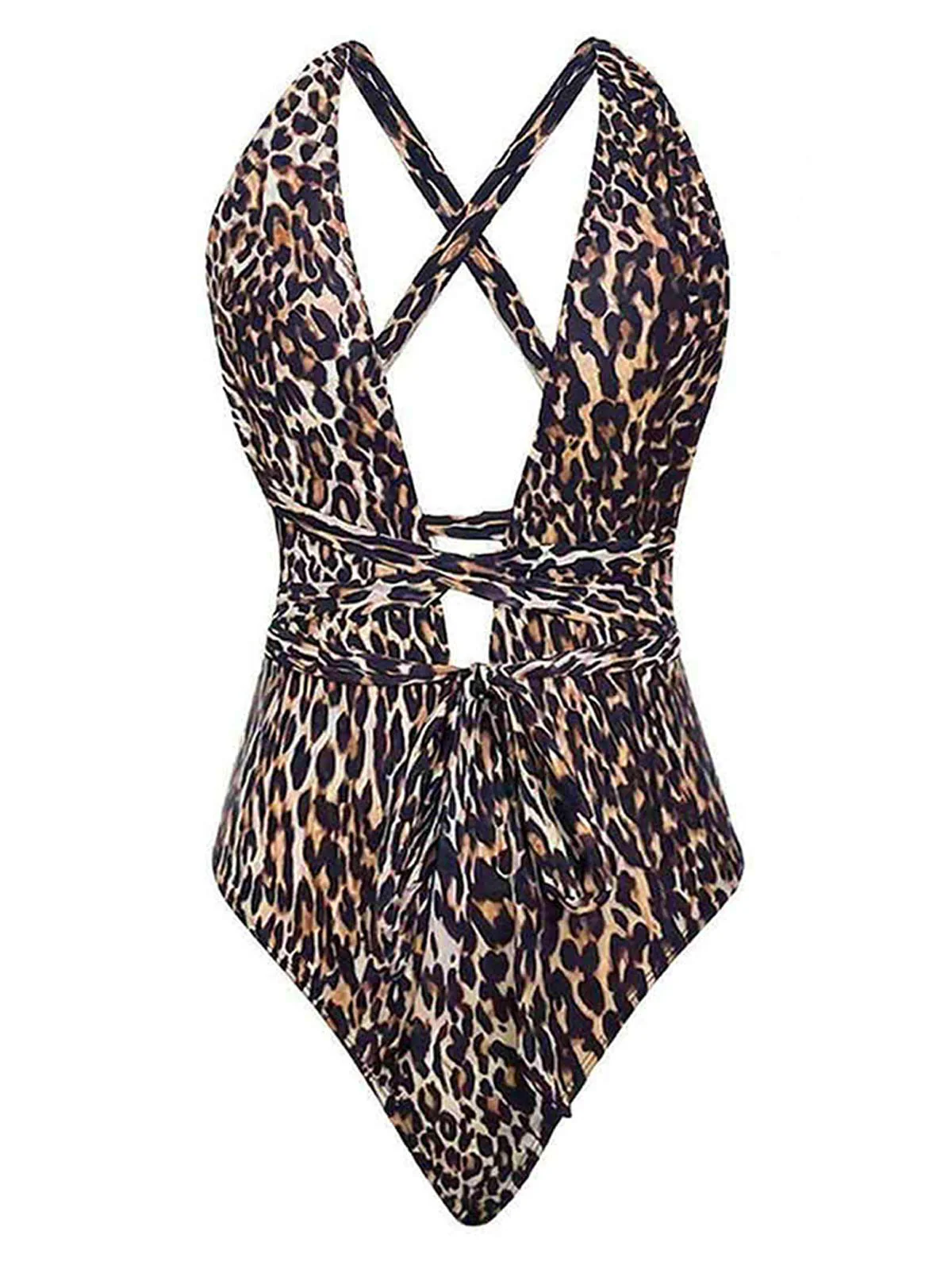 1930s Deep V-Neck Criss-Cross Halter Leopard Swimsuit & Cover-up - Image 2