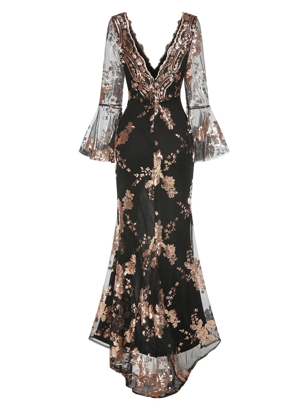 1930s Deep V-Neck Mesh Sequined Maxi Dress - Image 14