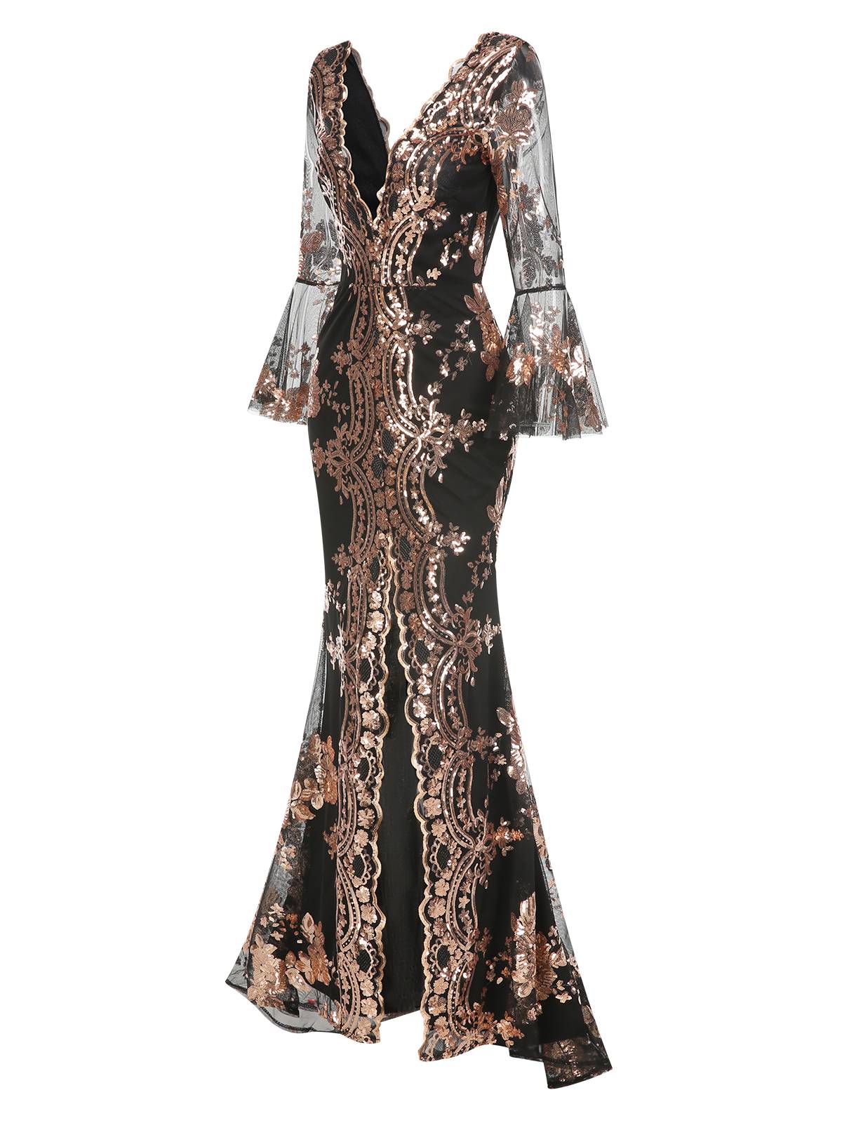 1930s Deep V-Neck Mesh Sequined Maxi Dress - Image 15