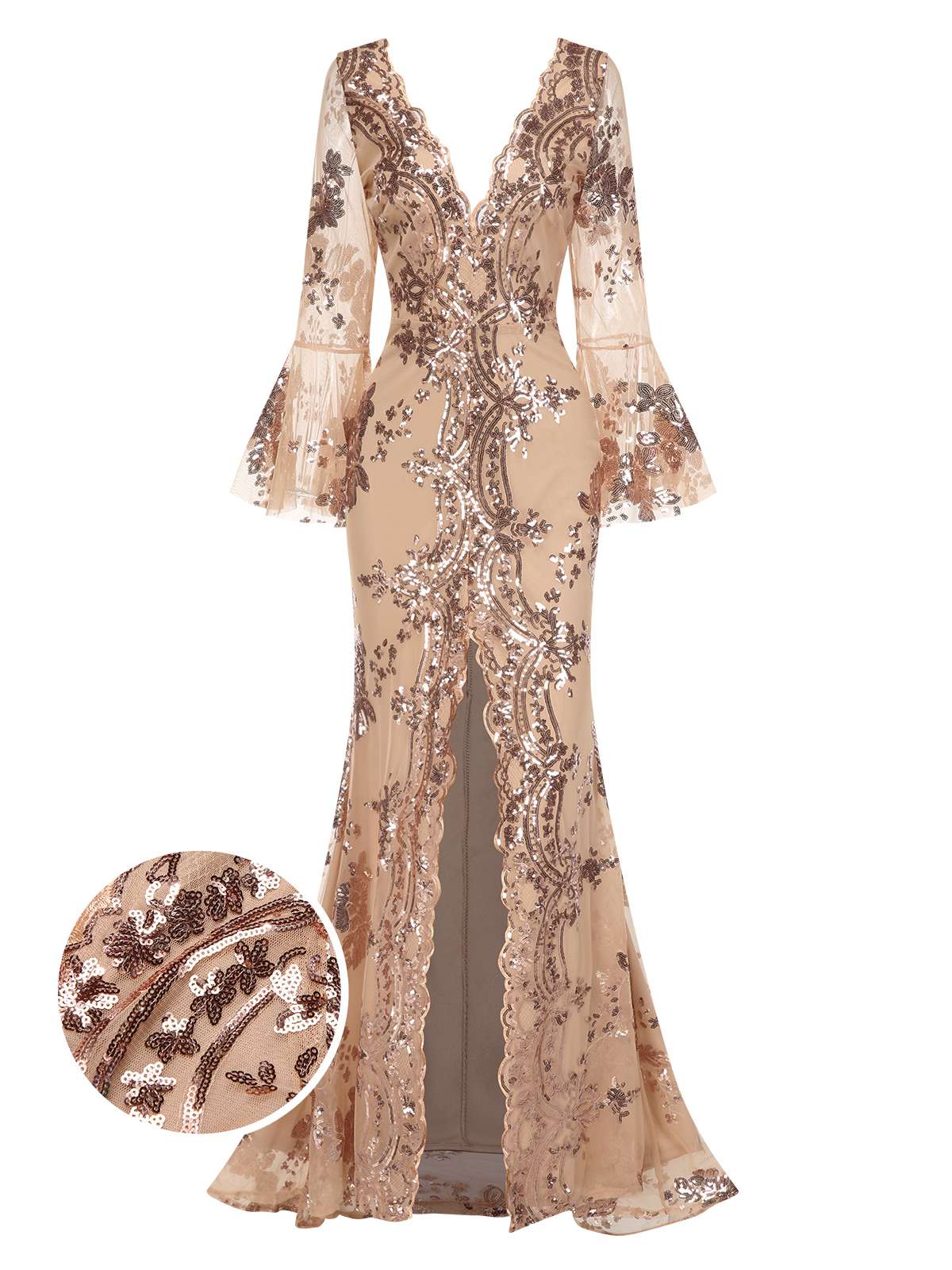 1930s Deep V-Neck Mesh Sequined Maxi Dress - Image 5