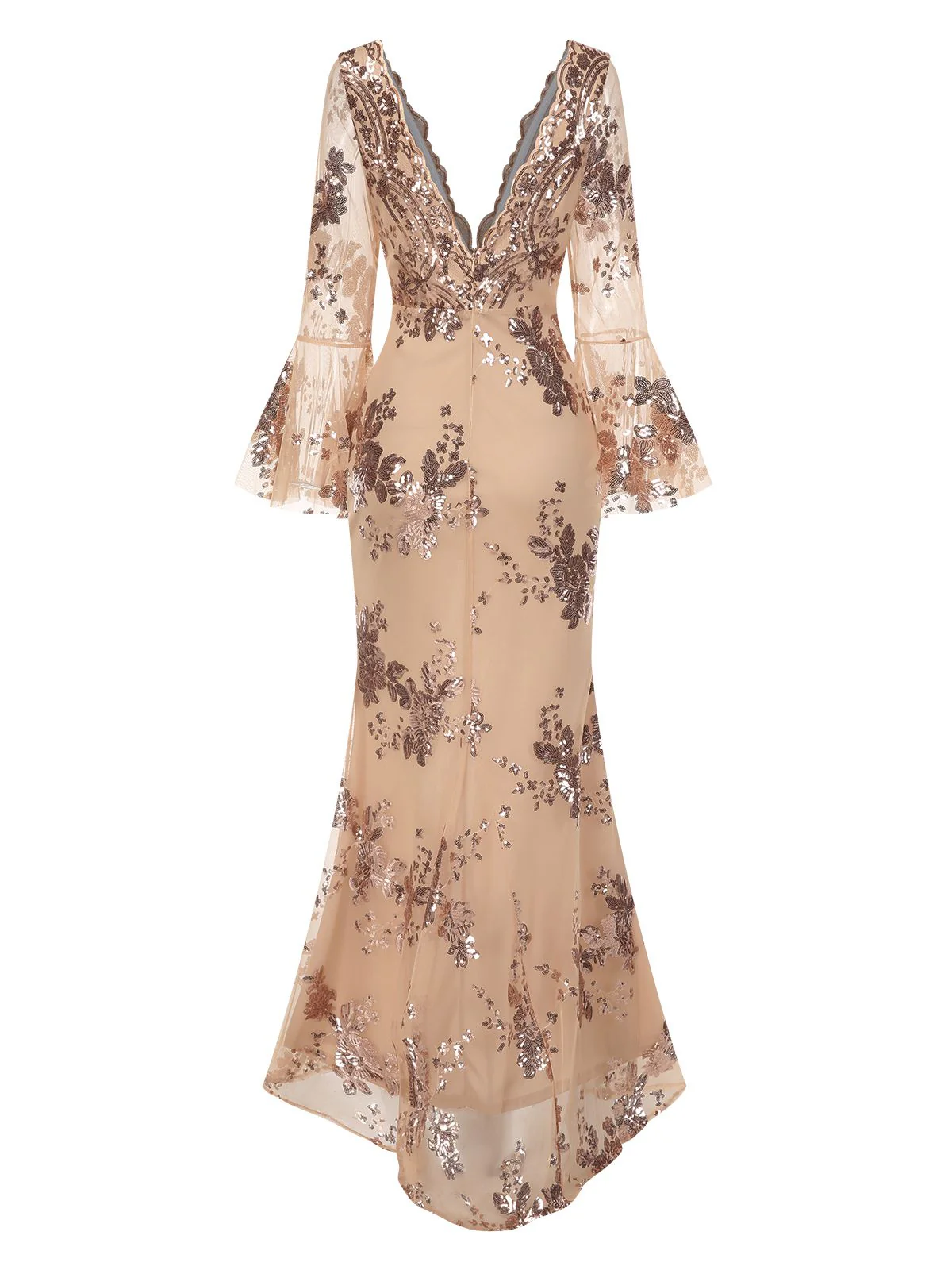 1930s Deep V-Neck Mesh Sequined Maxi Dress - Image 7