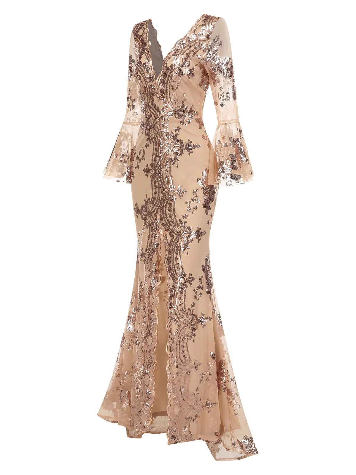 1930s Deep V-Neck Mesh Sequined Maxi Dress - Image 9