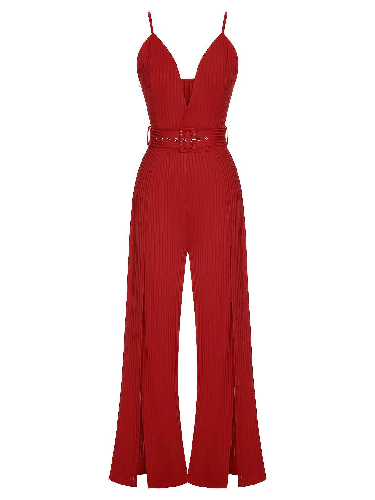 1930s Deep V-Neck Spaghetti Strap Wide-Leg Jumpsuit