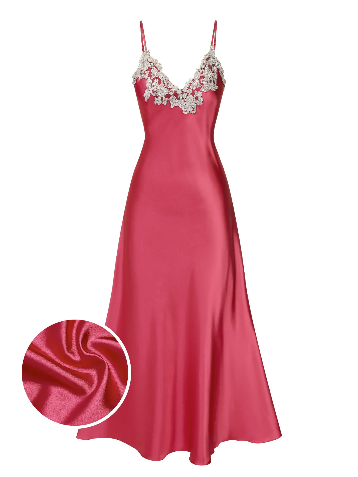 1930s Embroidered Faux Satin Strap Nightgown - Image 2