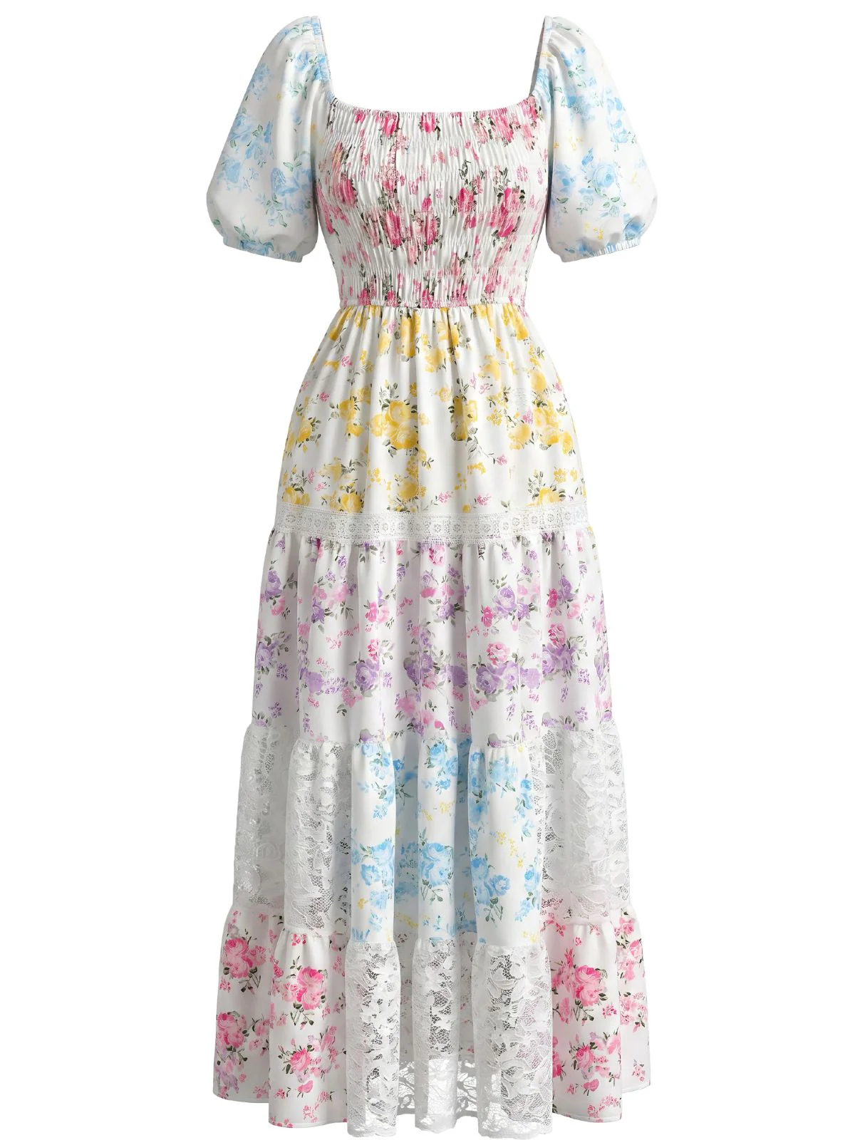 1930s Floral Lace Pleated Patchwork Maxi Dress - Image 2
