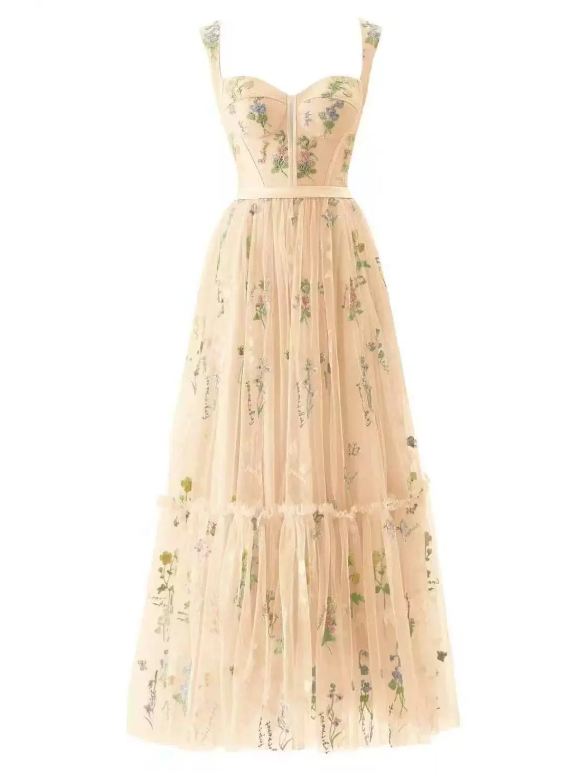 1930s Floral Mesh Boned Lace-Up Dress - Image 4