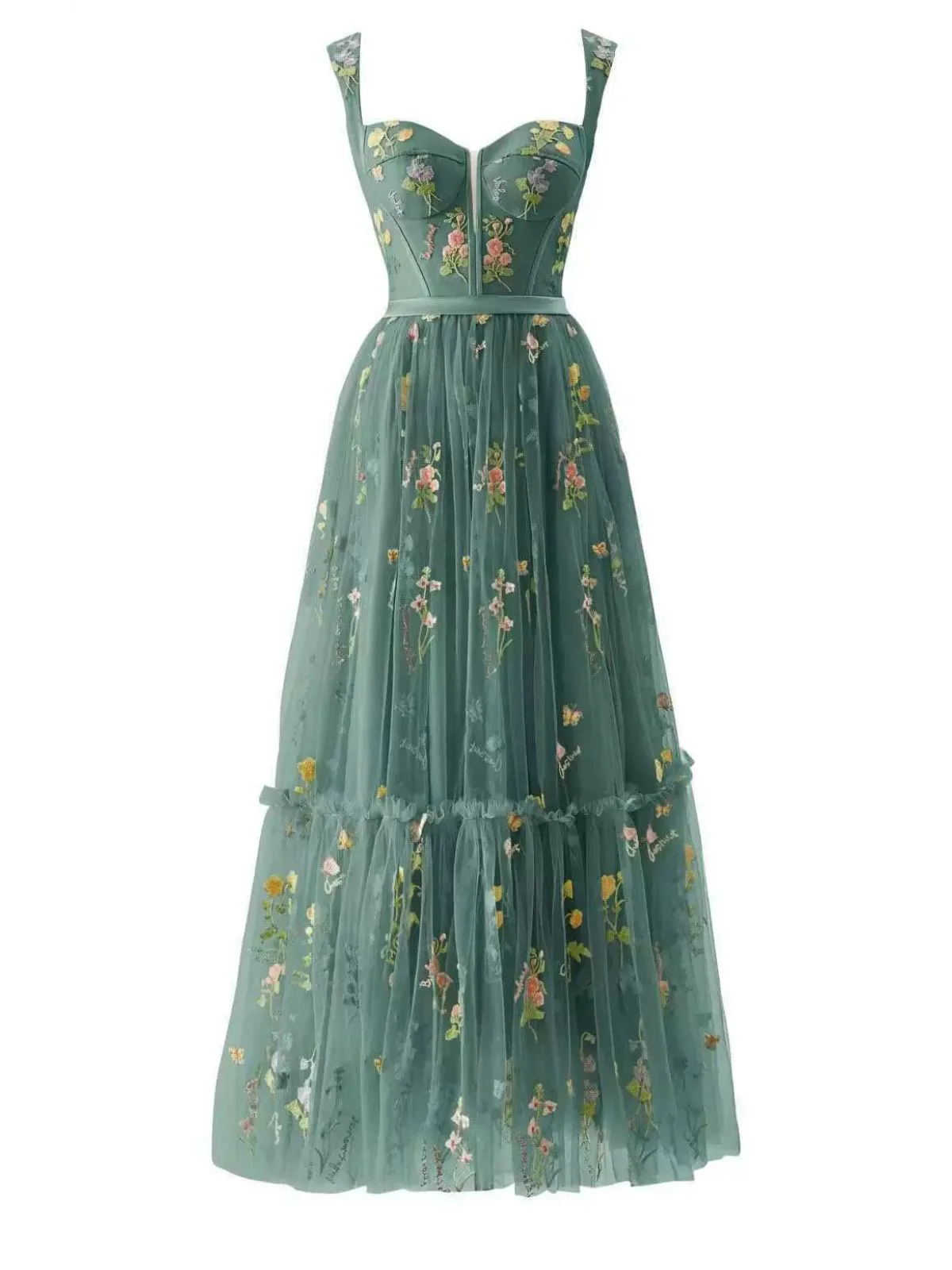 1930s Floral Mesh Boned Lace-Up Dress - Image 5