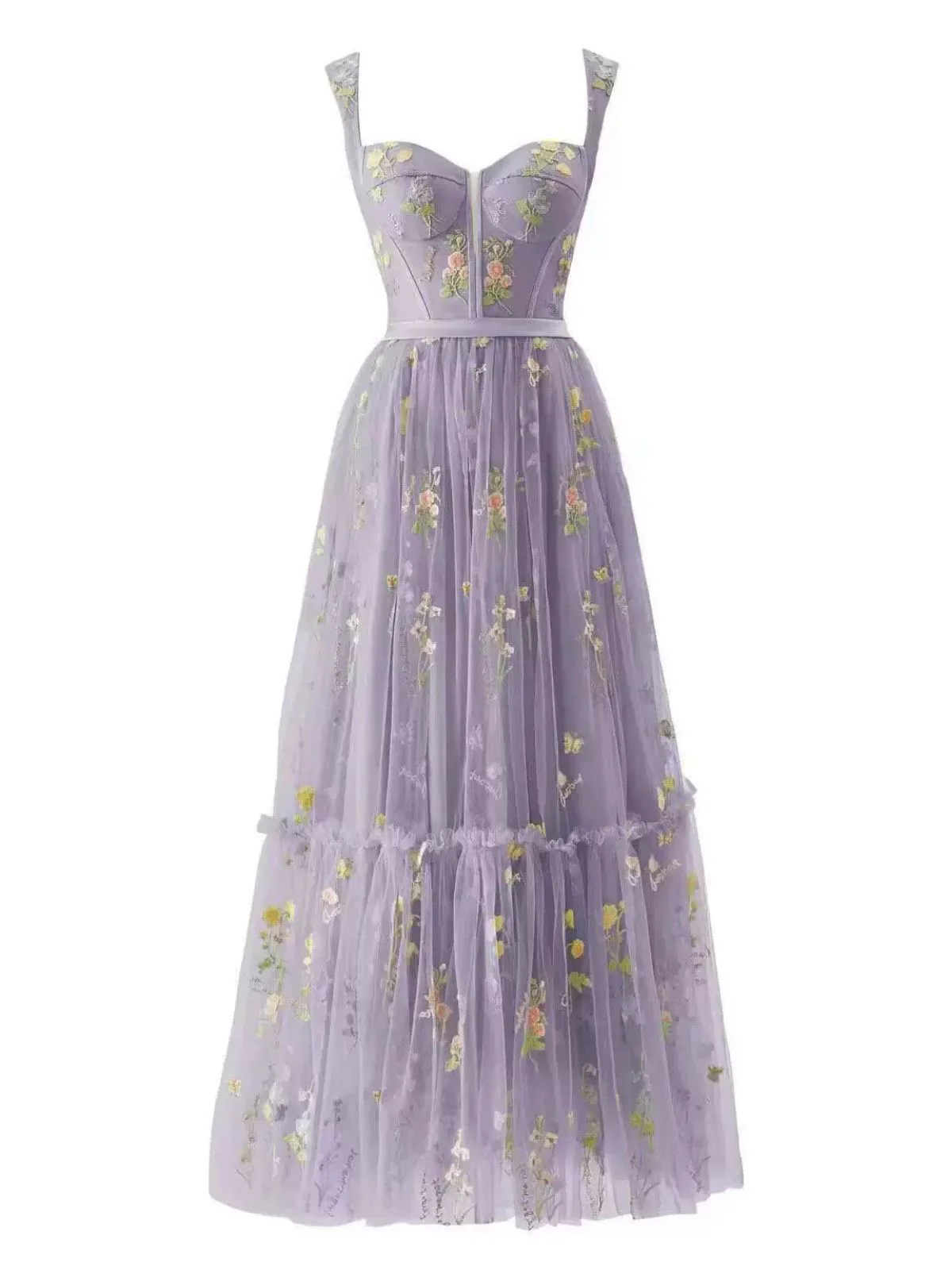 1930s Floral Mesh Boned Lace-Up Dress - Image 2