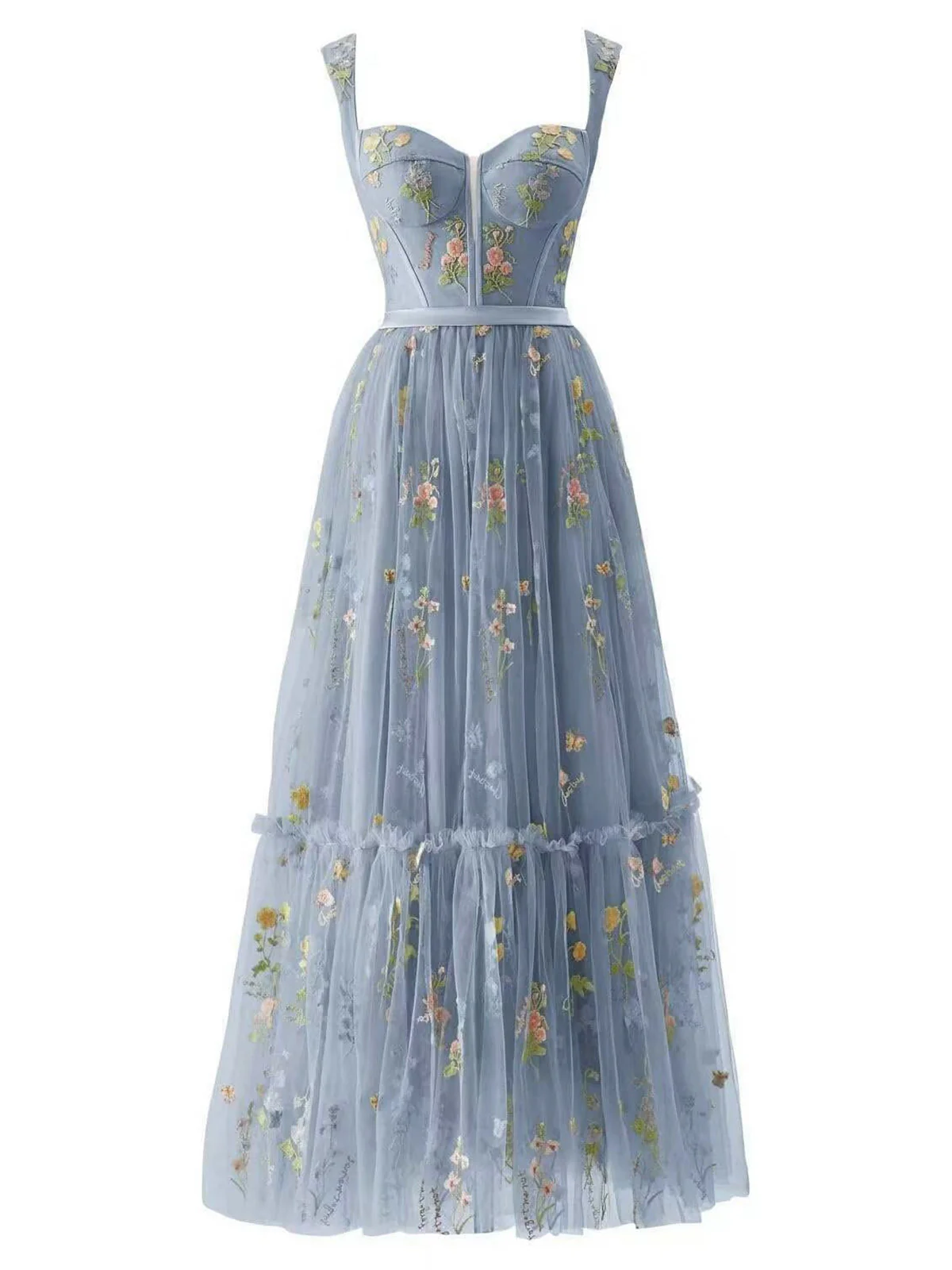 1930s Floral Mesh Boned Lace-Up Dress - Image 8