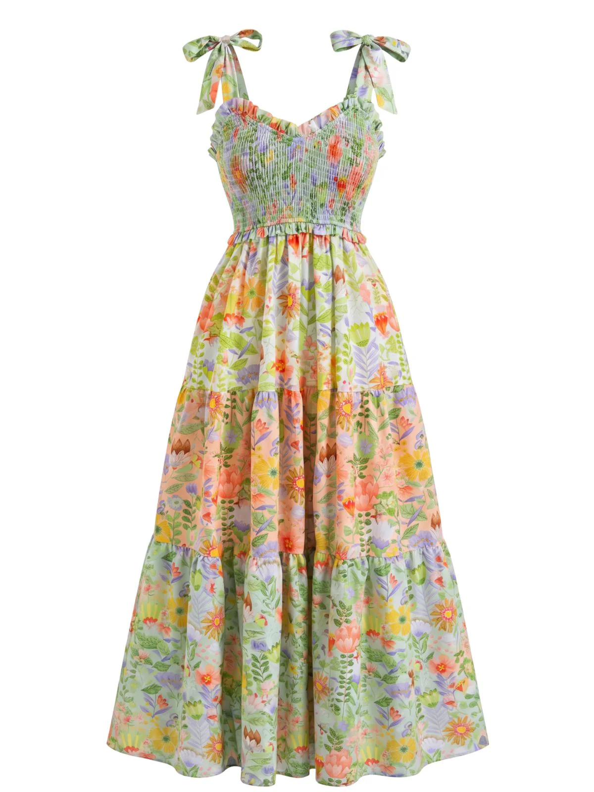 1930s Floral Smocked Tie-Strap Maxi Dress - Image 2