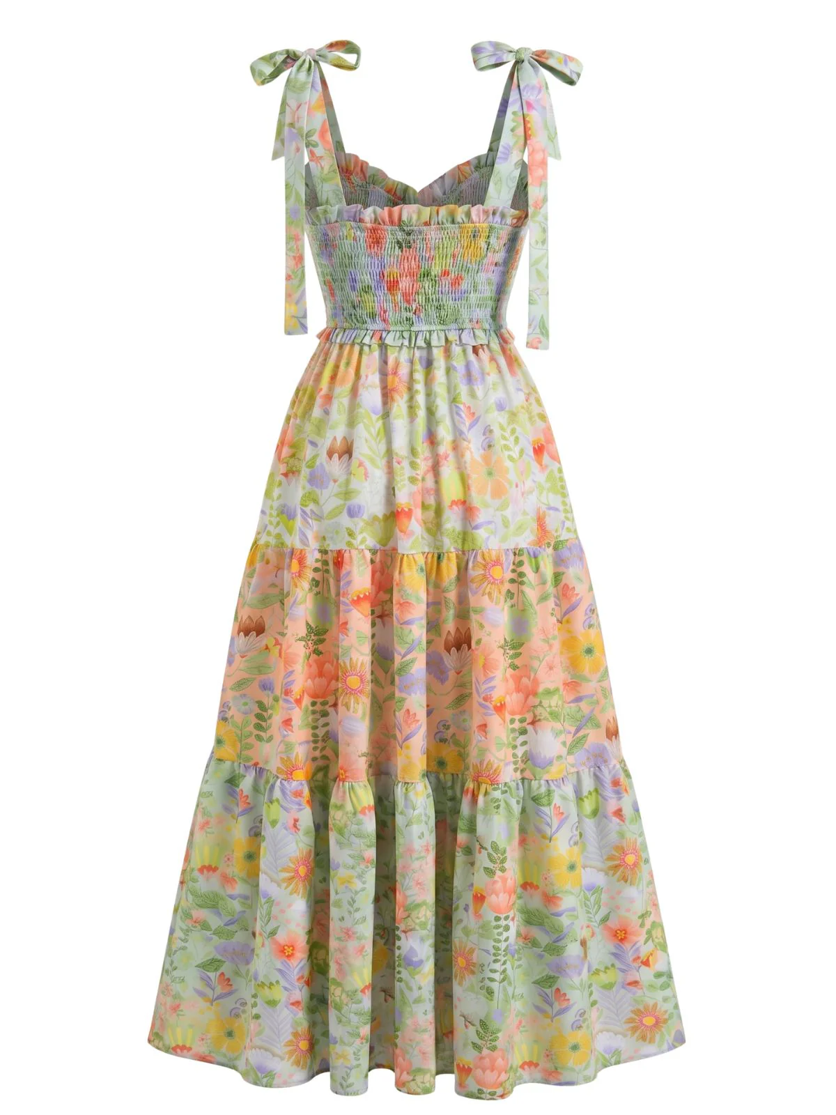 1930s Floral Smocked Tie-Strap Maxi Dress - Image 3