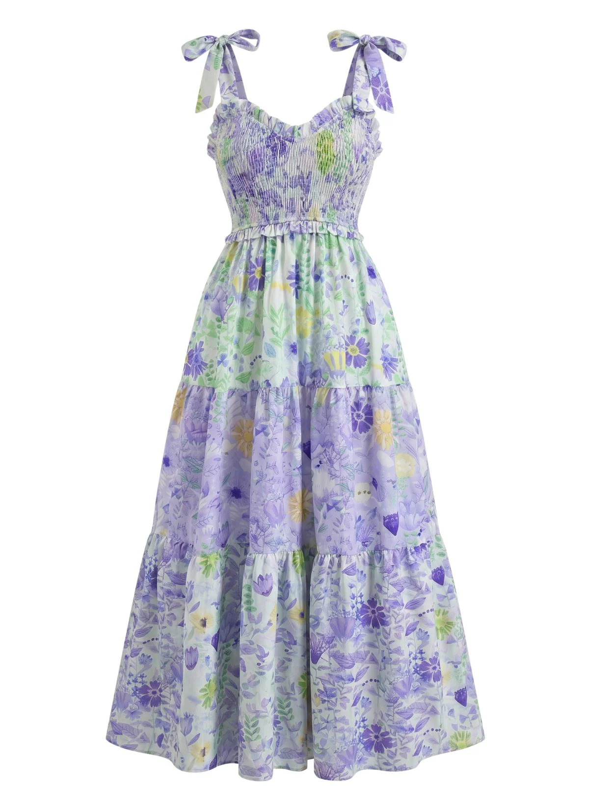 1930s Floral Smocked Tie-Strap Maxi Dress - Image 7