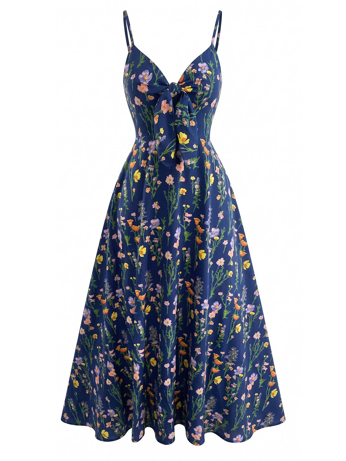 1930s Floral V-Neck Bohemian Bow-Front Slip Dress - Image 11
