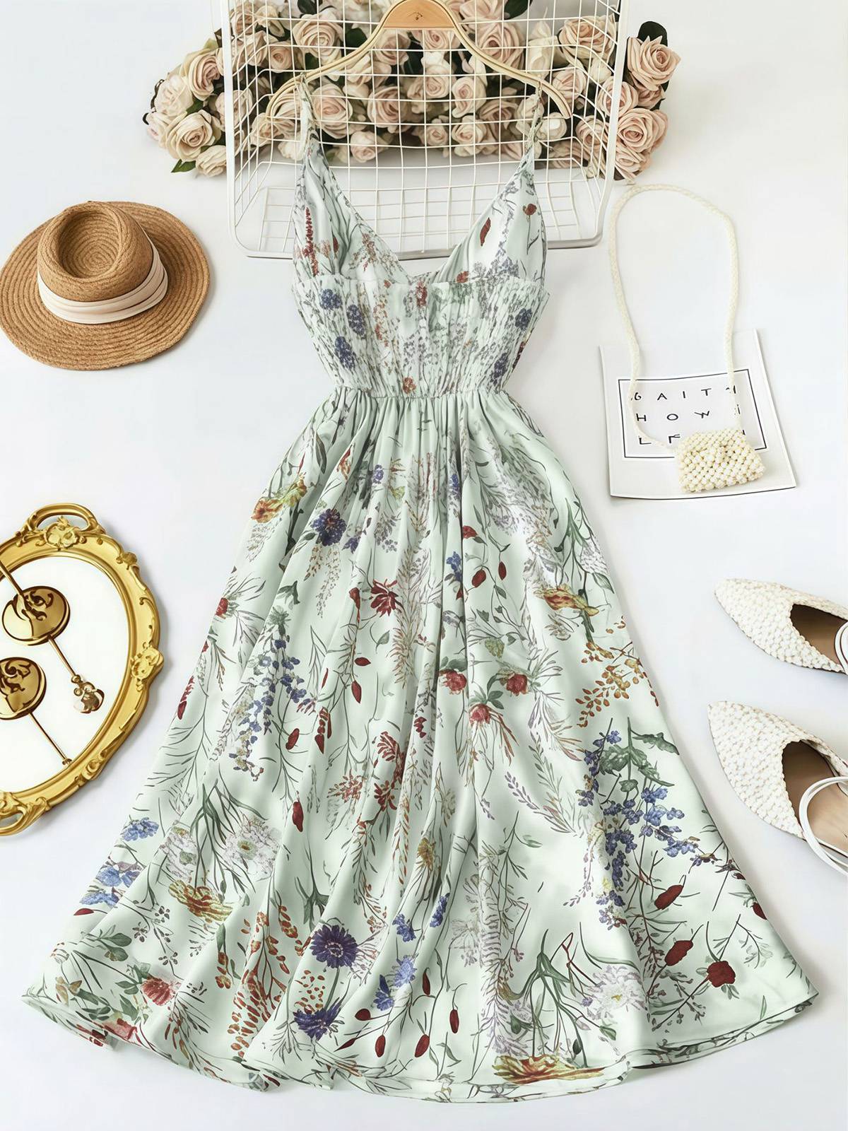 1930s Floral V-Neck Bohemian Bow-Front Slip Dress - Image 5