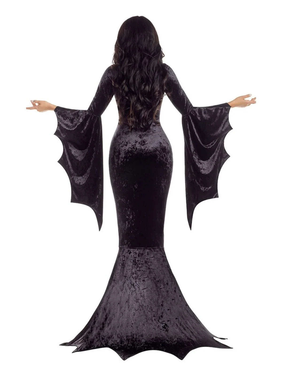 1930s Halloween Velvet Witch Batwing Sleeve Mermaid dress - Image 2