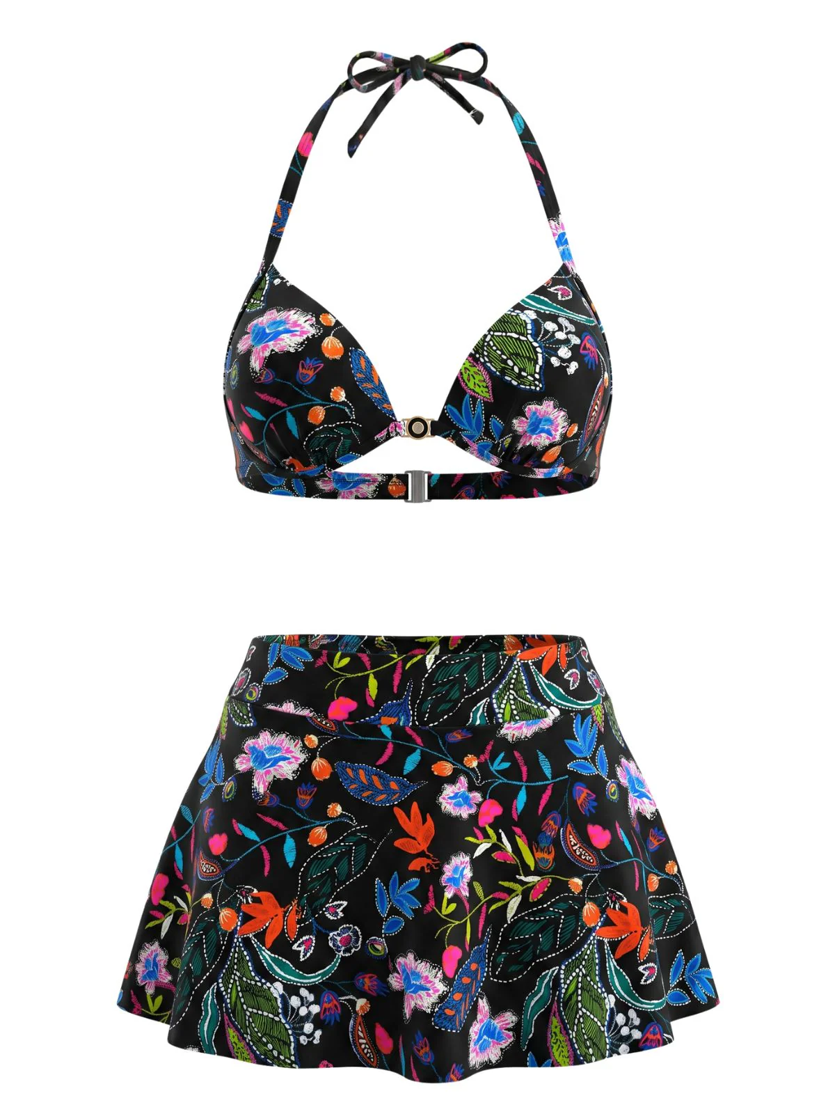 1930s Halter Tropical Floral Skirted Bikini Set - Image 2