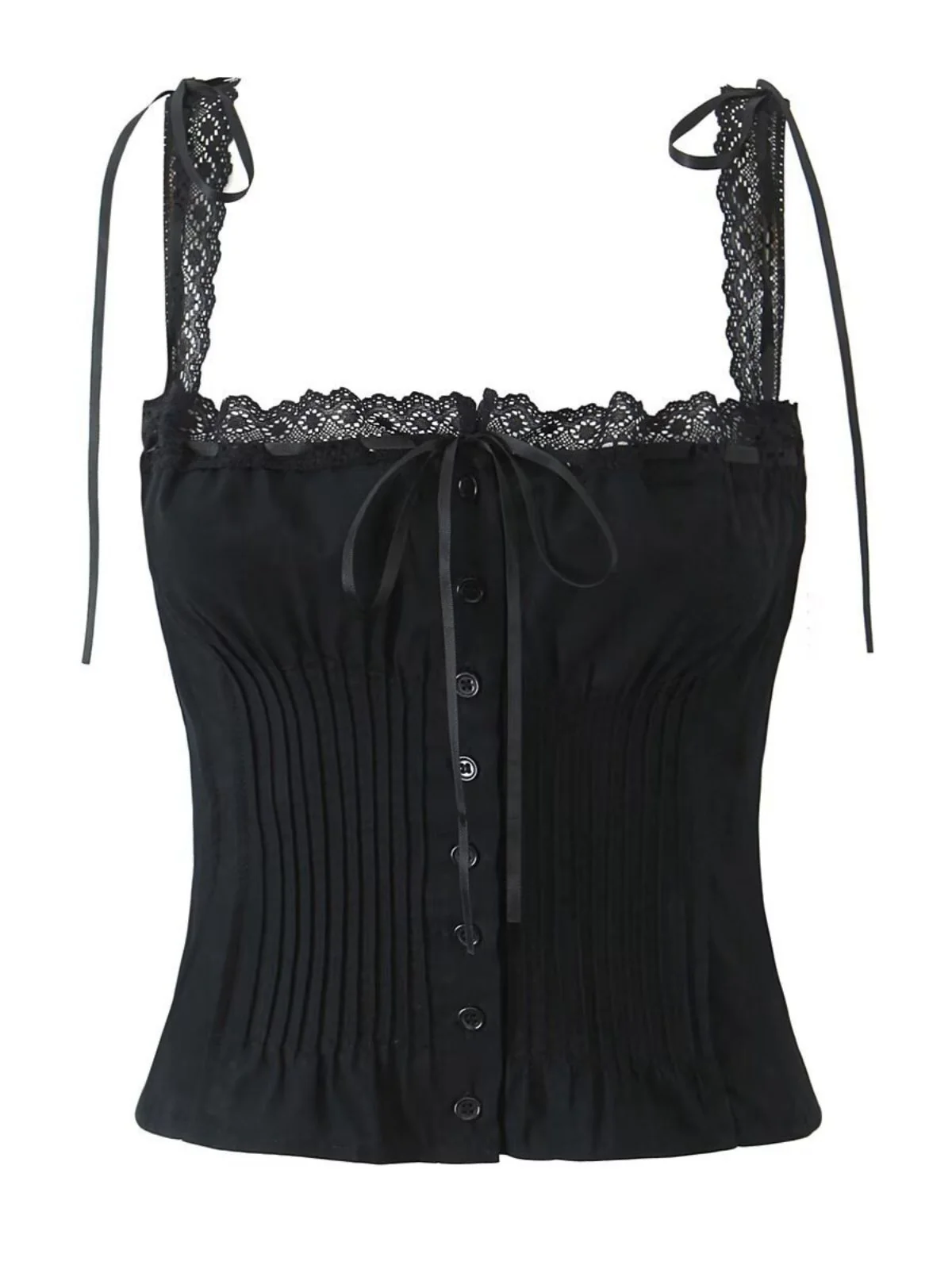 1930s Lace Patchwork Square Neck Pleated Camisole