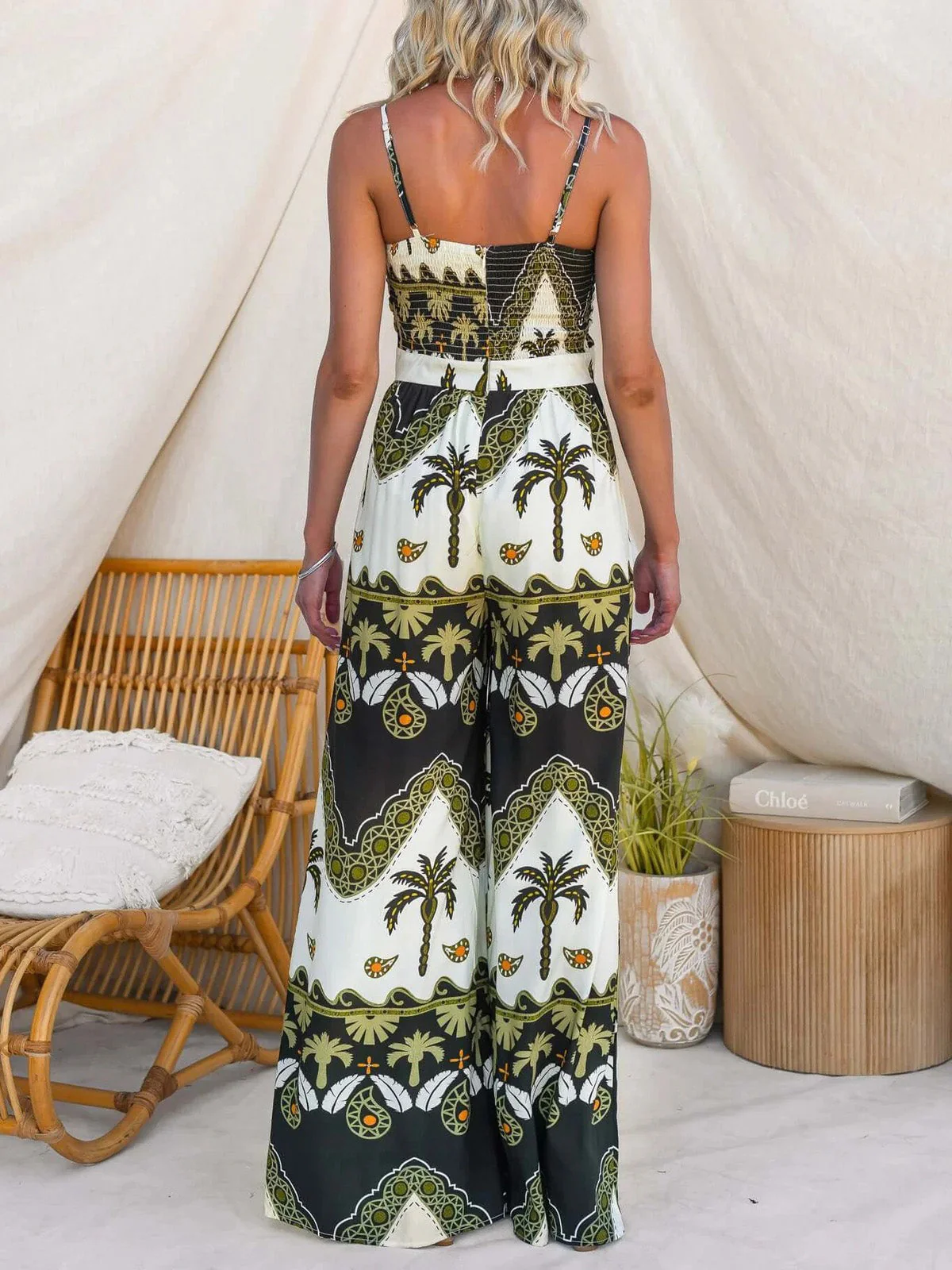1930s Palm Tree Bow-Front Spaghetti Strap Jumpsuit - Image 3