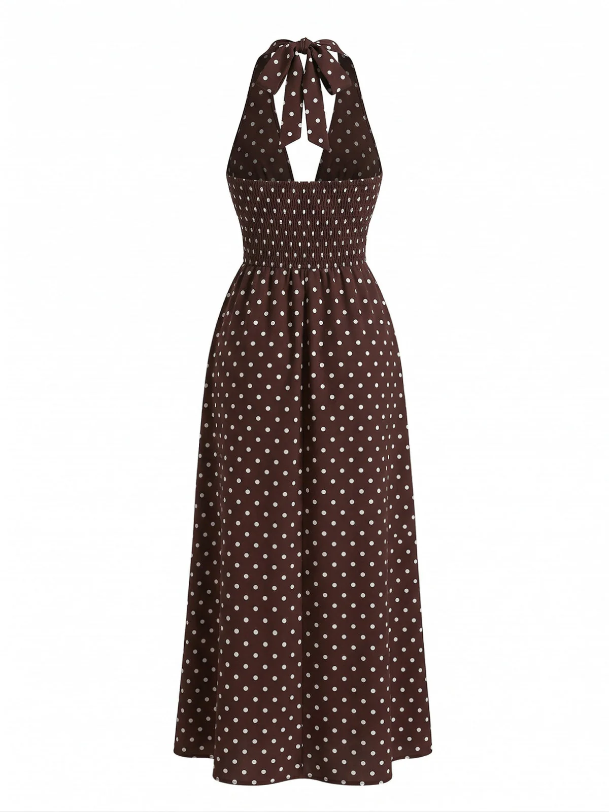 1930s Polka Dot Halter Deep V-Neck Maxi Dress - Image 3