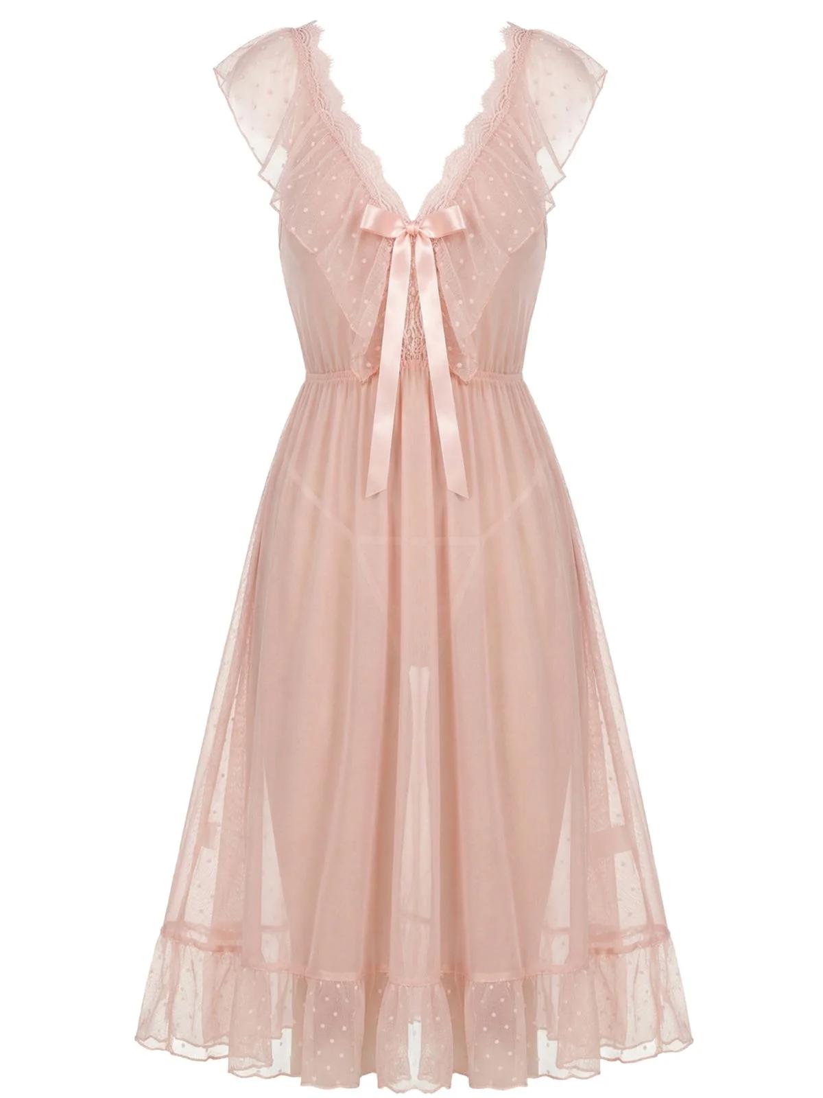 1930s Polka Dot Spaghetti Strap Mesh Princess Nightgown