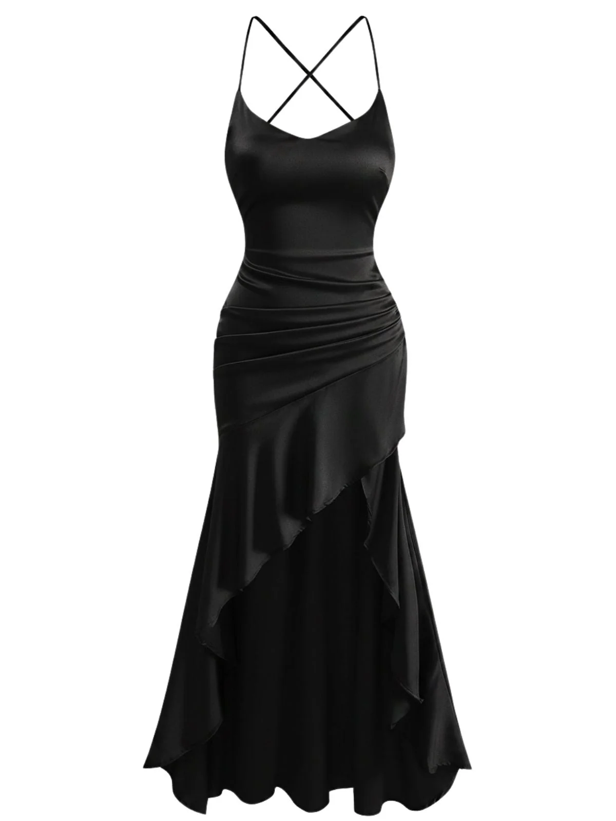 1930s Satin Spaghetti Strap Ruffle Hem Backless Maxi Dress - Image 7