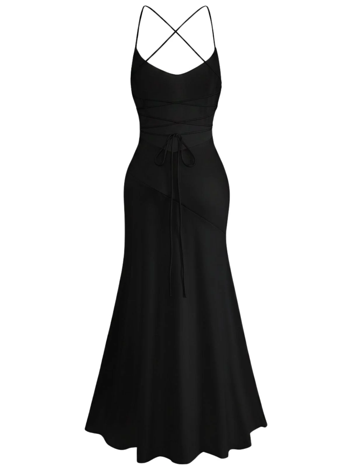 1930s Satin Spaghetti Strap Ruffle Hem Backless Maxi Dress - Image 8