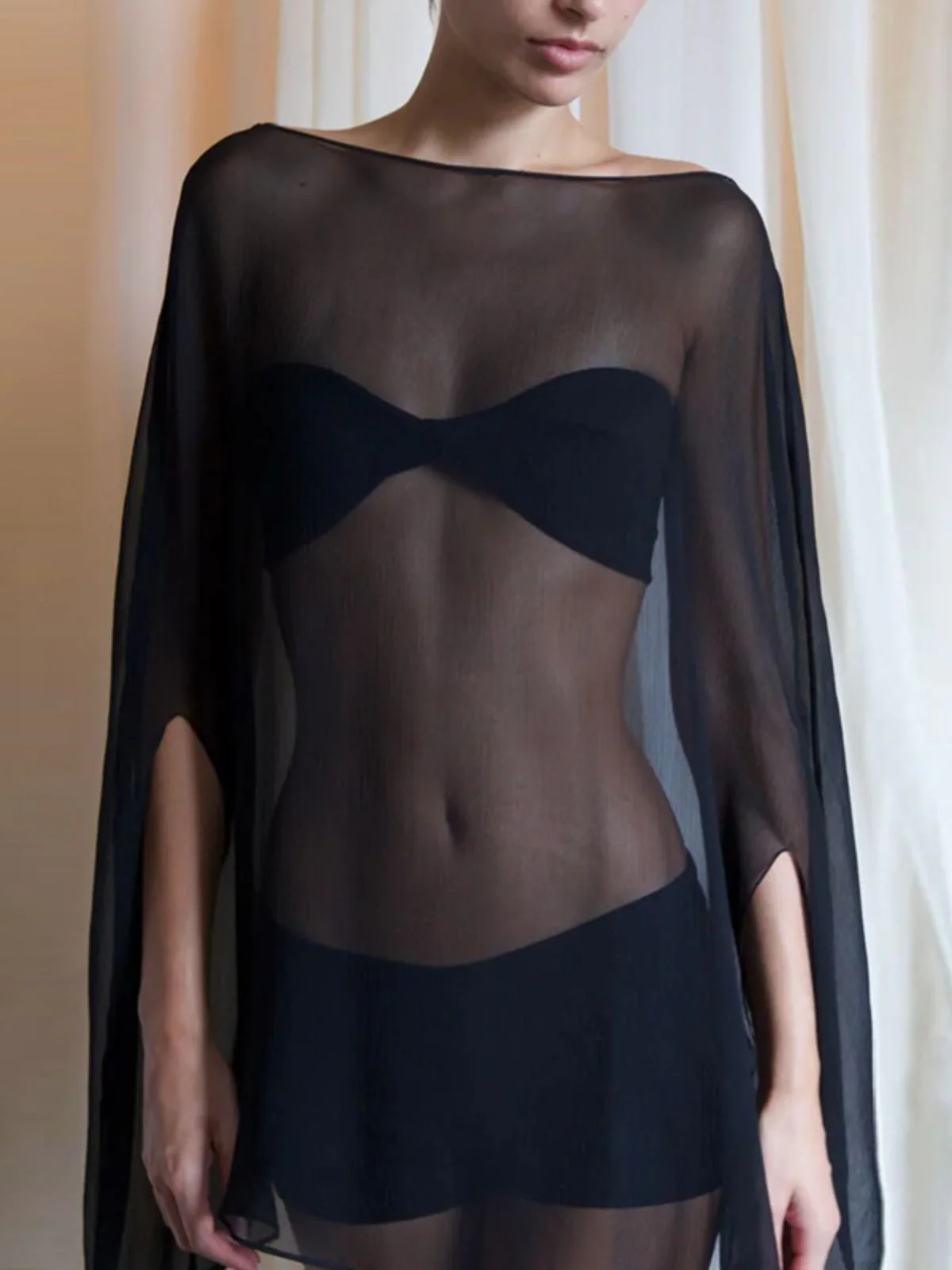 1930s Sheer Off Shoulder Draped Beach Cover Up Dress - Image 2