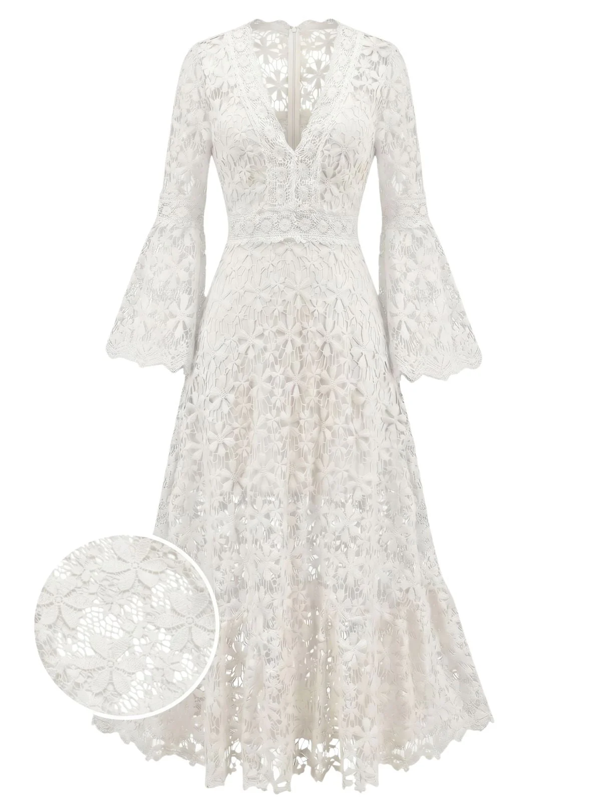 1930s Solid Backless Lace Swing Maxi Dress