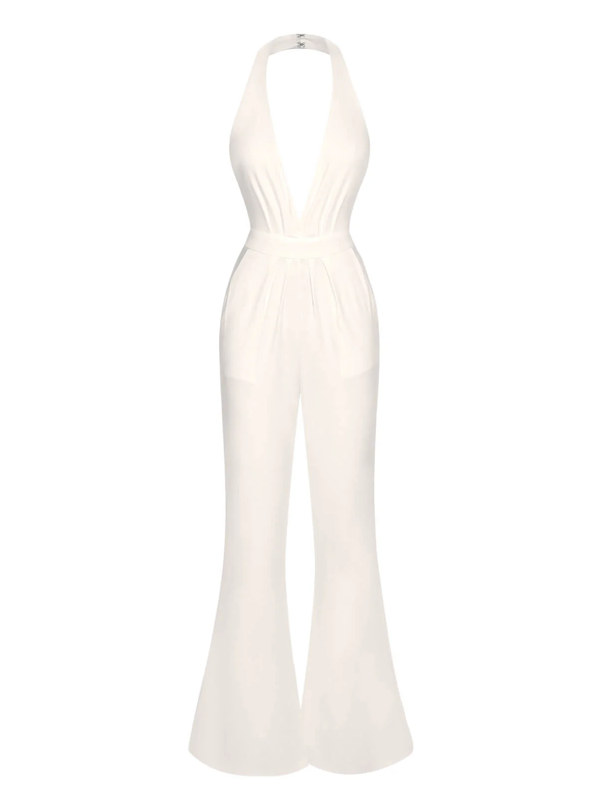 1930s Solid Deep V-Neck Halter Jumpsuit