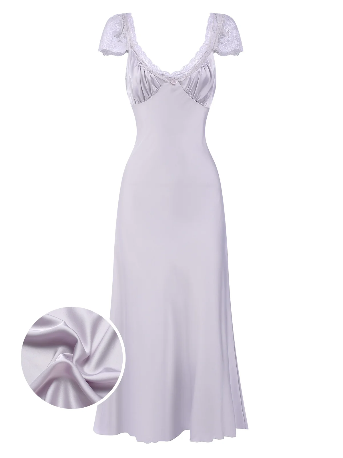 1930s Solid Deep V-Neck Lace Trim Nightgown - Image 4