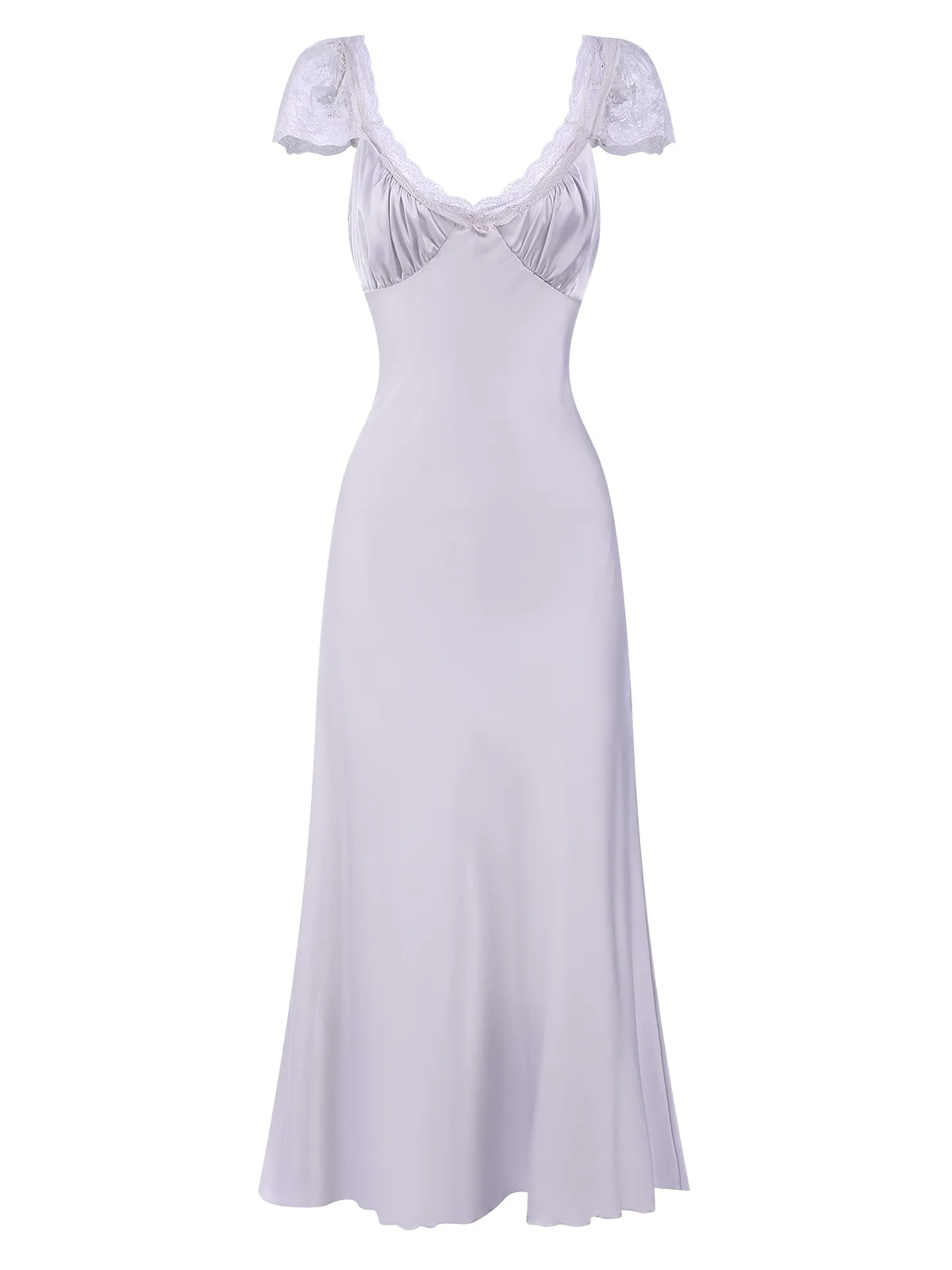 1930s Solid Deep V-Neck Lace Trim Nightgown - Image 5