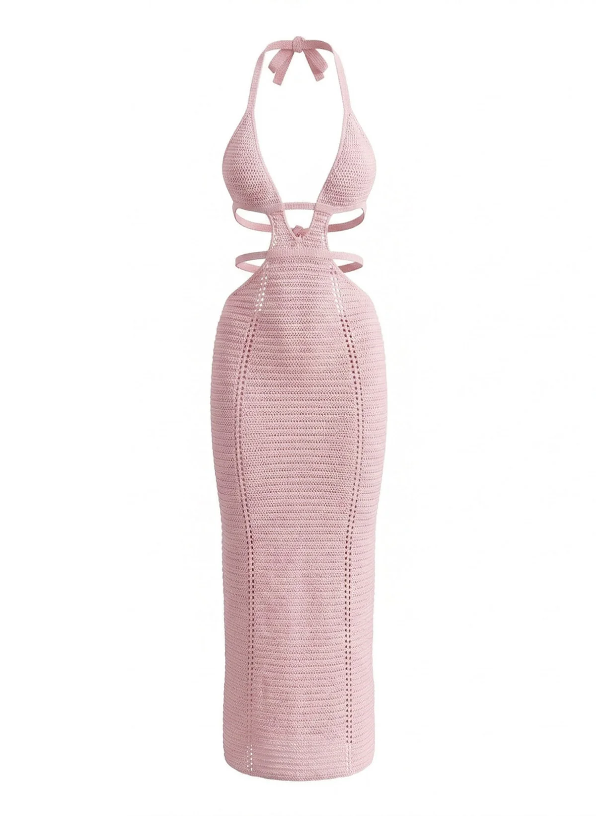 1930s Solid Halter Cutout Crocheting Cover-Up Dress - Image 3