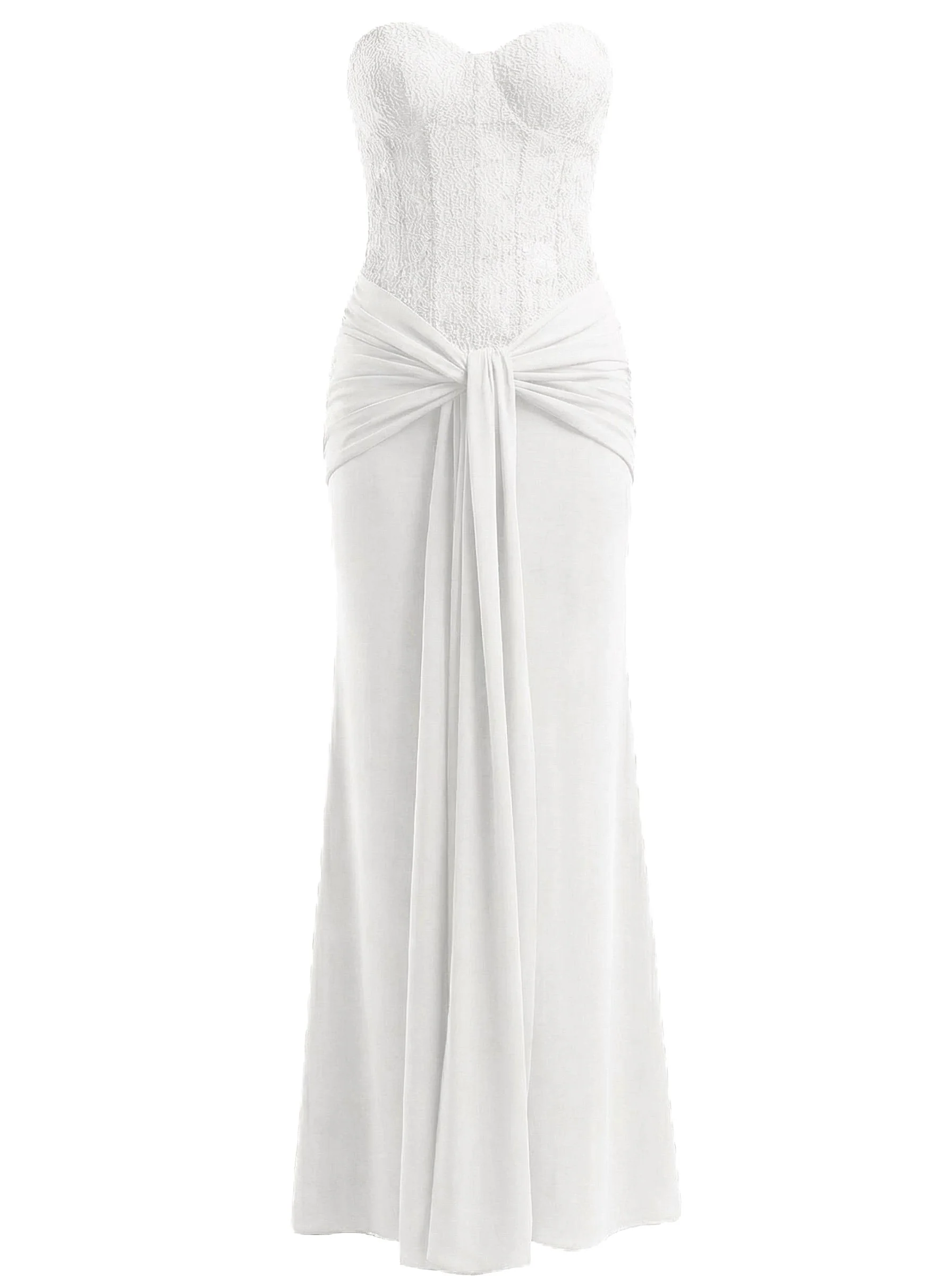 1930s Solid Lace-Up Strapless Maxi Dress - Image 10