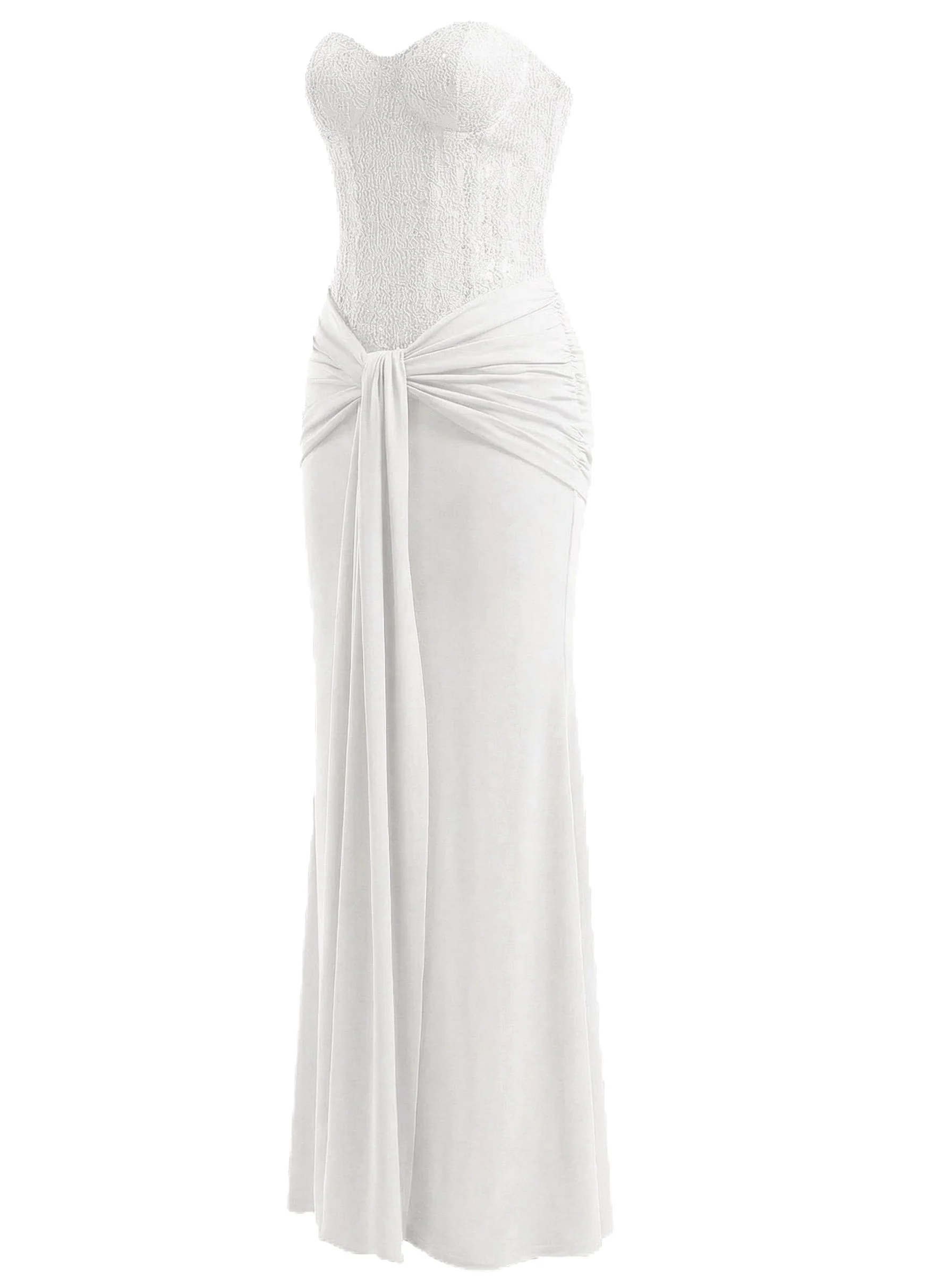 1930s Solid Lace-Up Strapless Maxi Dress - Image 11