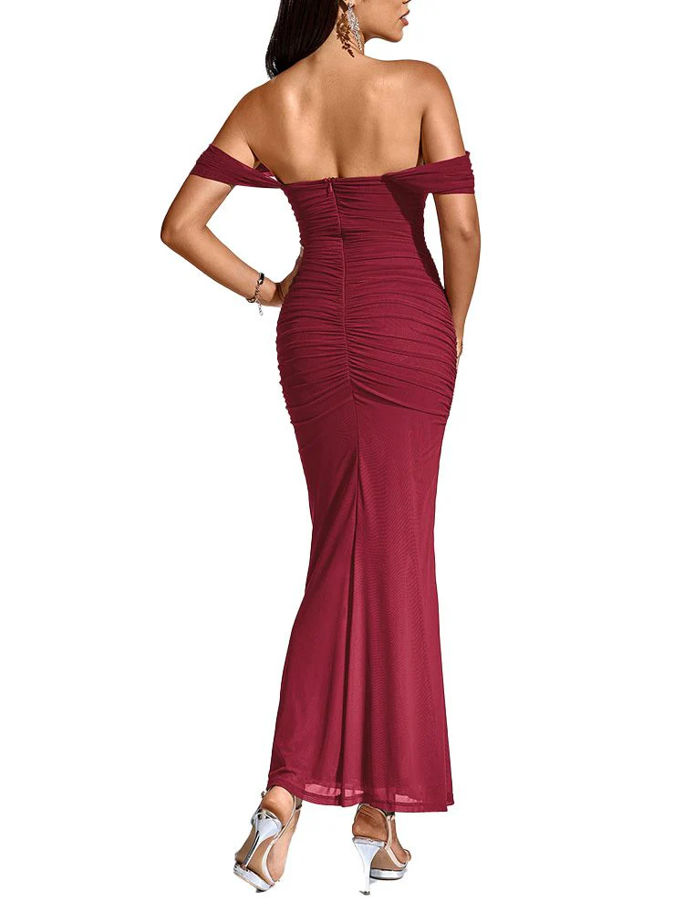 1930s Solid Off-Shoulder Bodycon Maxi Dress - Image 6