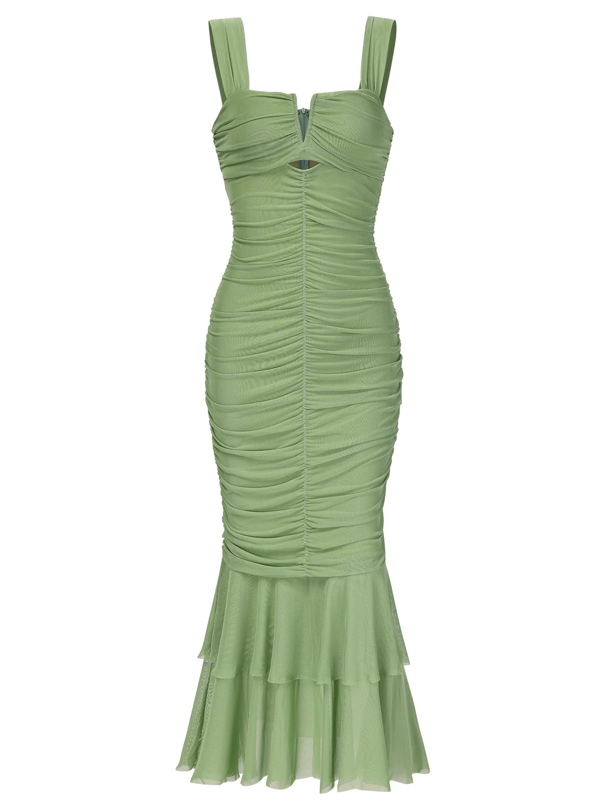 1930s Solid Pleated Wide Strap Fishtail Dress