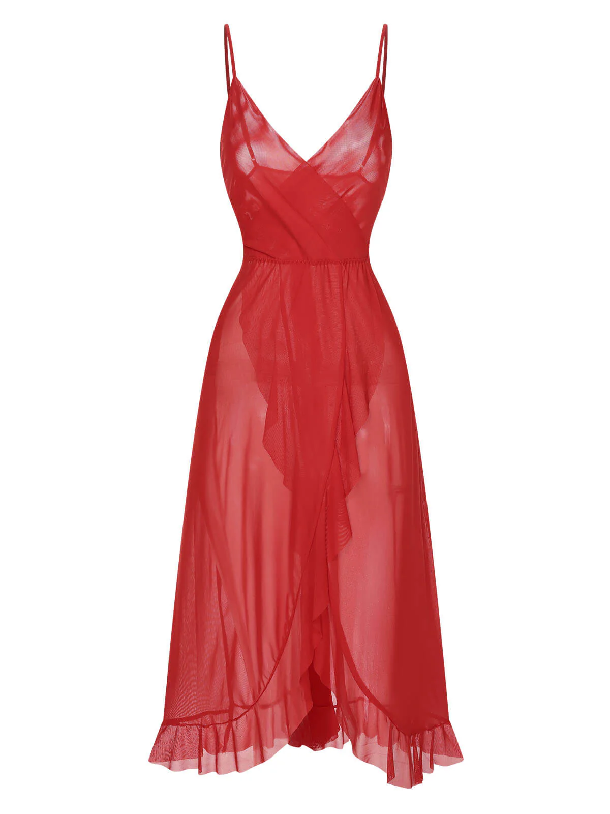 1930s Solid V-Neck Ruffle Sheer Nightgown - Image 9