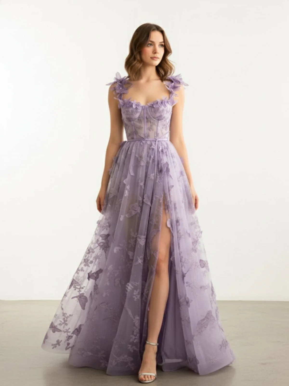 1930s Spaghetti Strap 3D Butterflies Mesh Maxi Dress