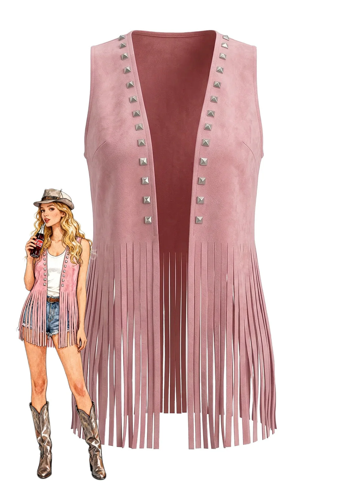 1930s Suede Studded Fringe Western Vest