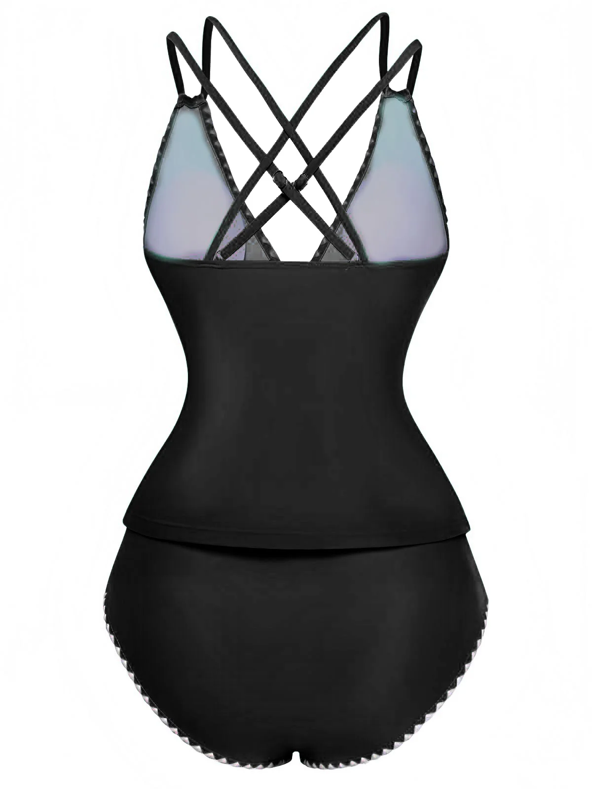 1940s Colorblock Deep V Crisscross Back Tankini Set - Image 11